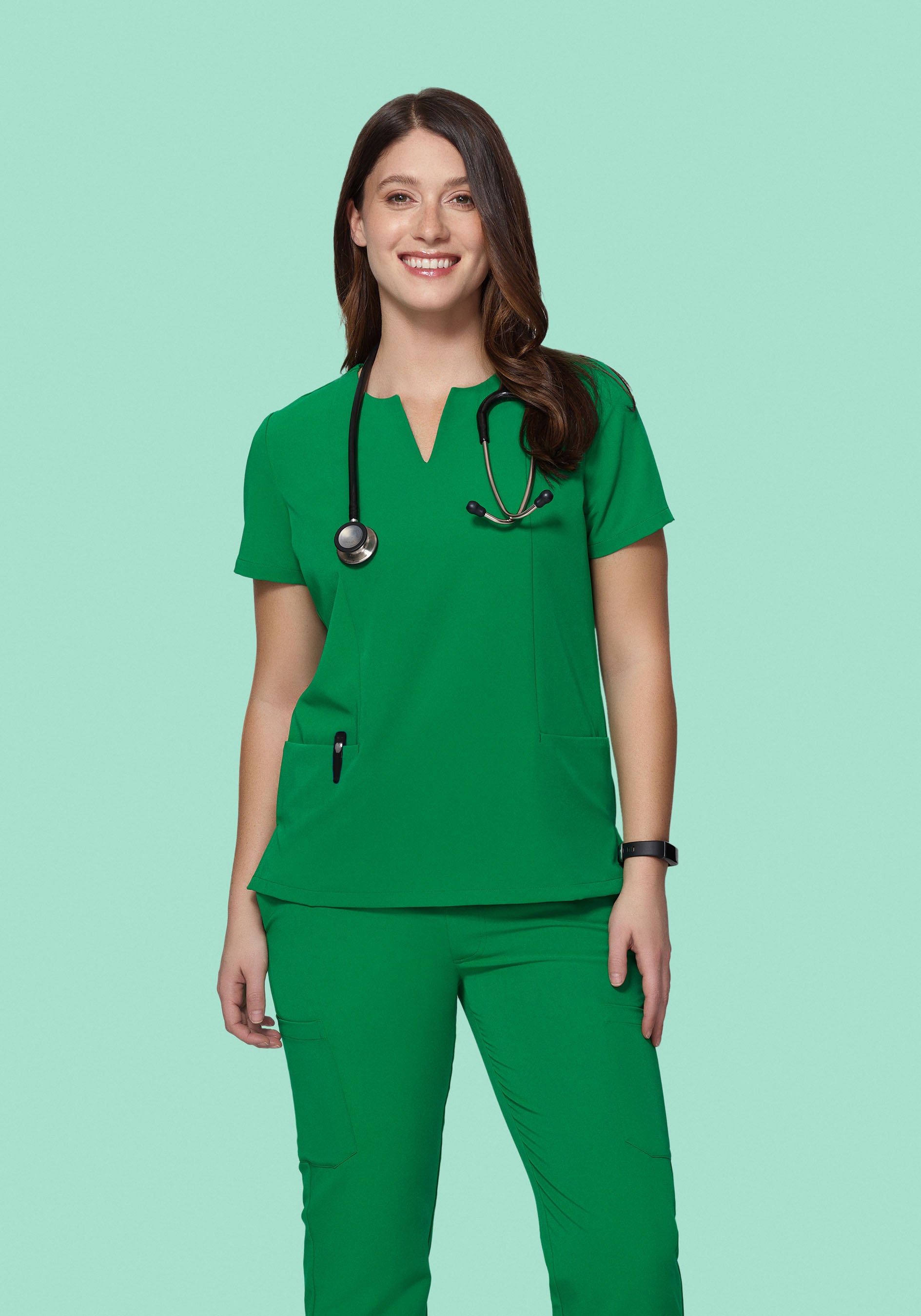 5 Pocket Notch Neck Top Emerald