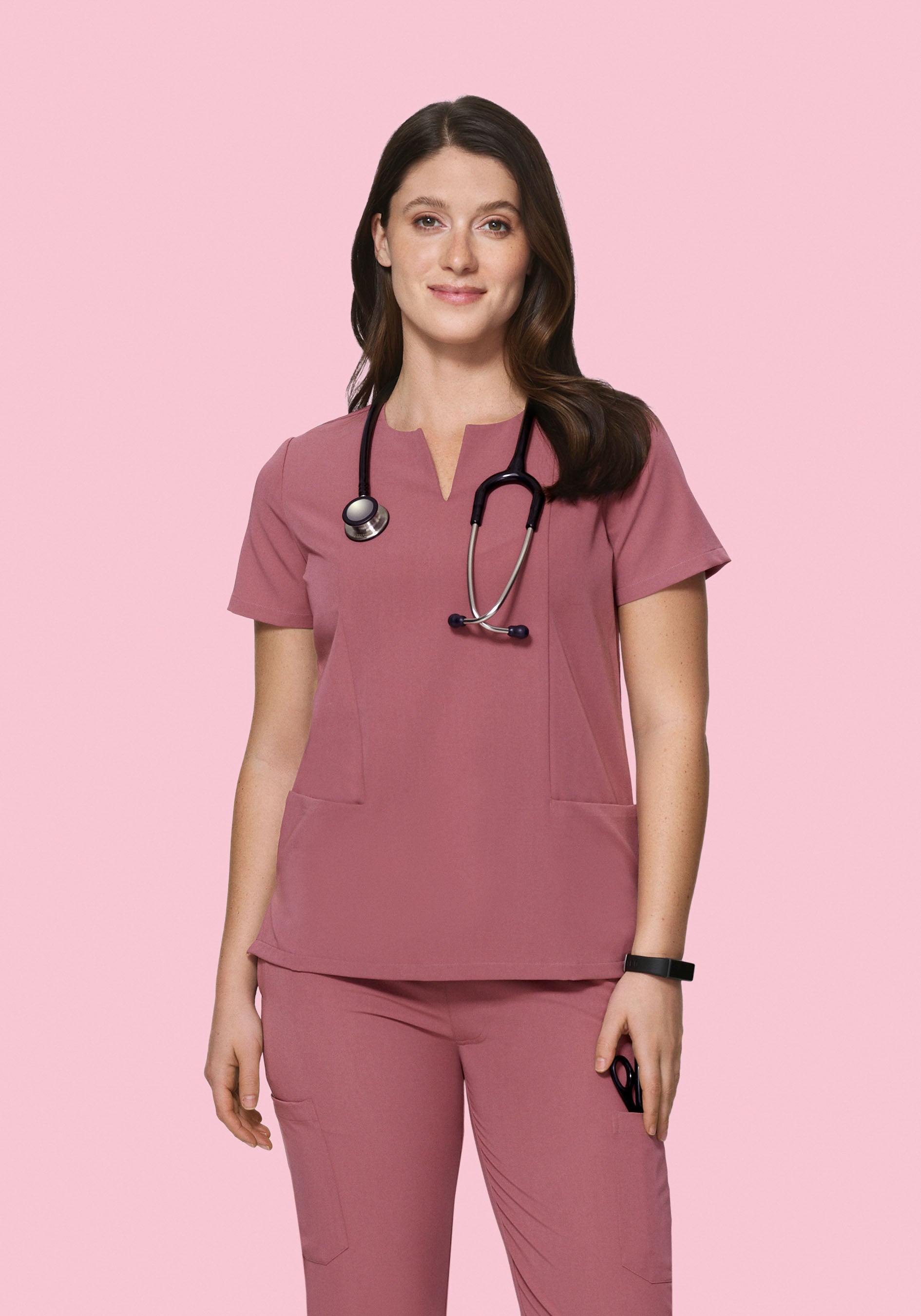 5 Pocket Notch Neck Top Mauve