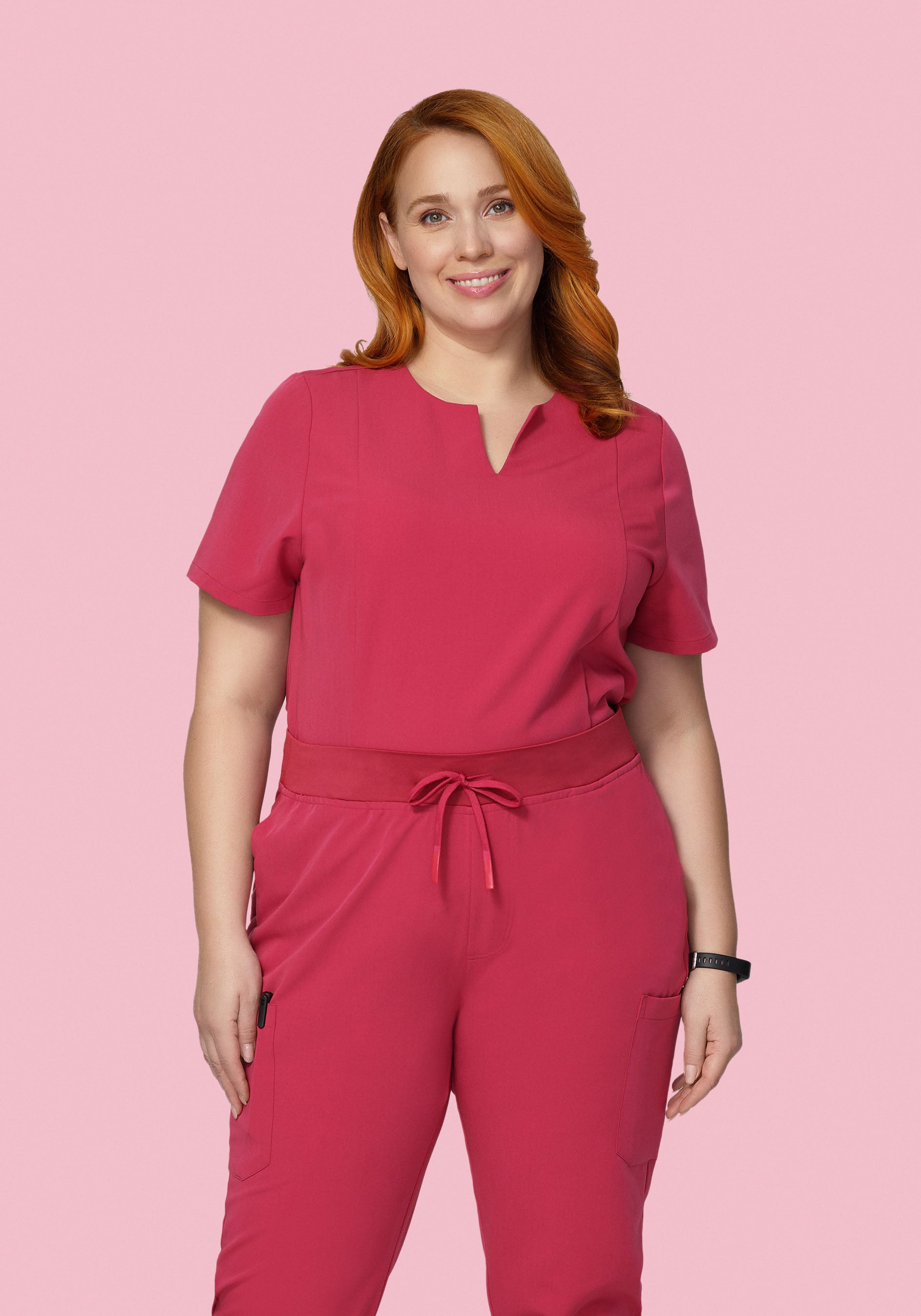 5 Pocket Notch Neck Top Deep Rose