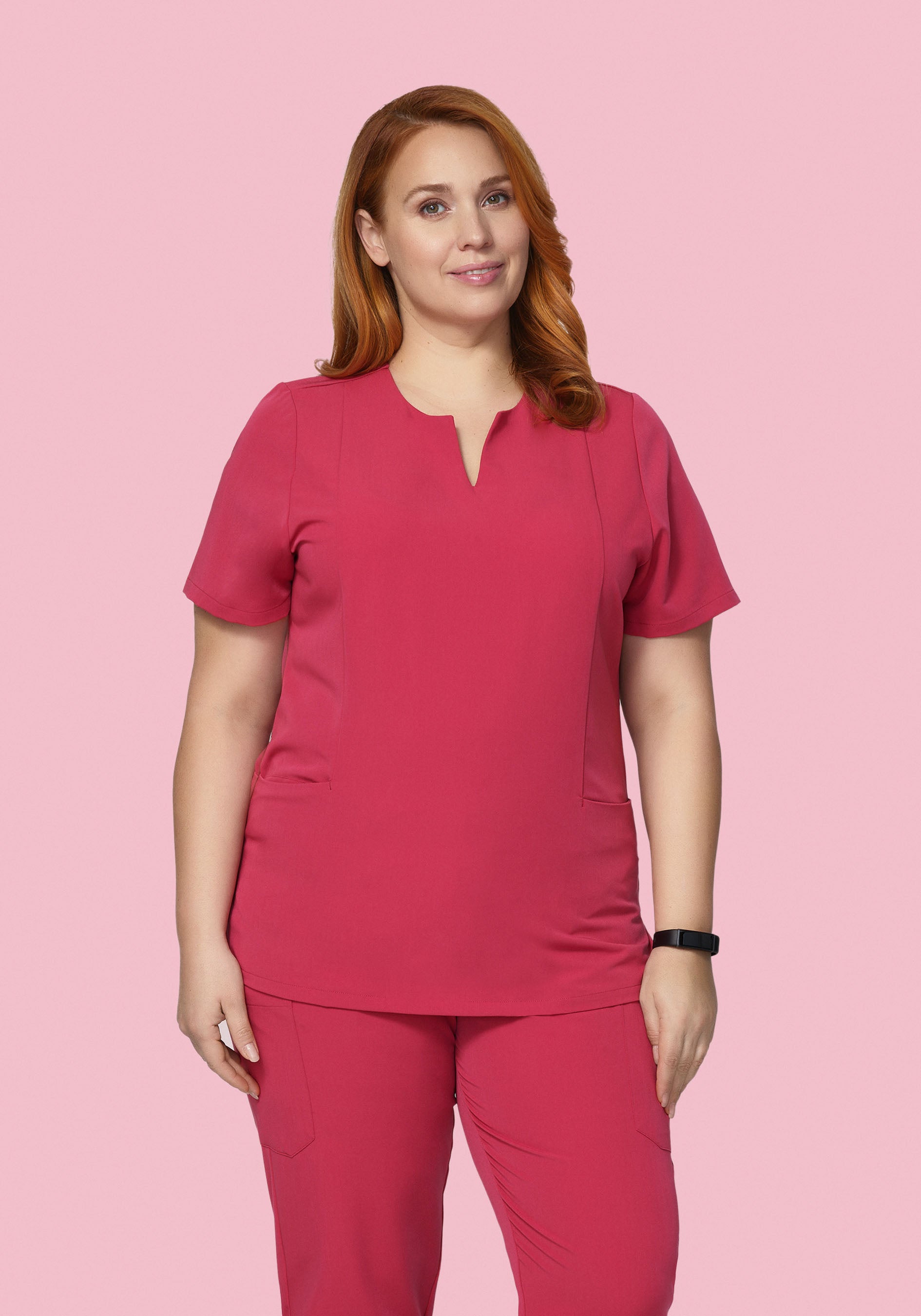 5 Pocket Notch Neck Top Deep Rose