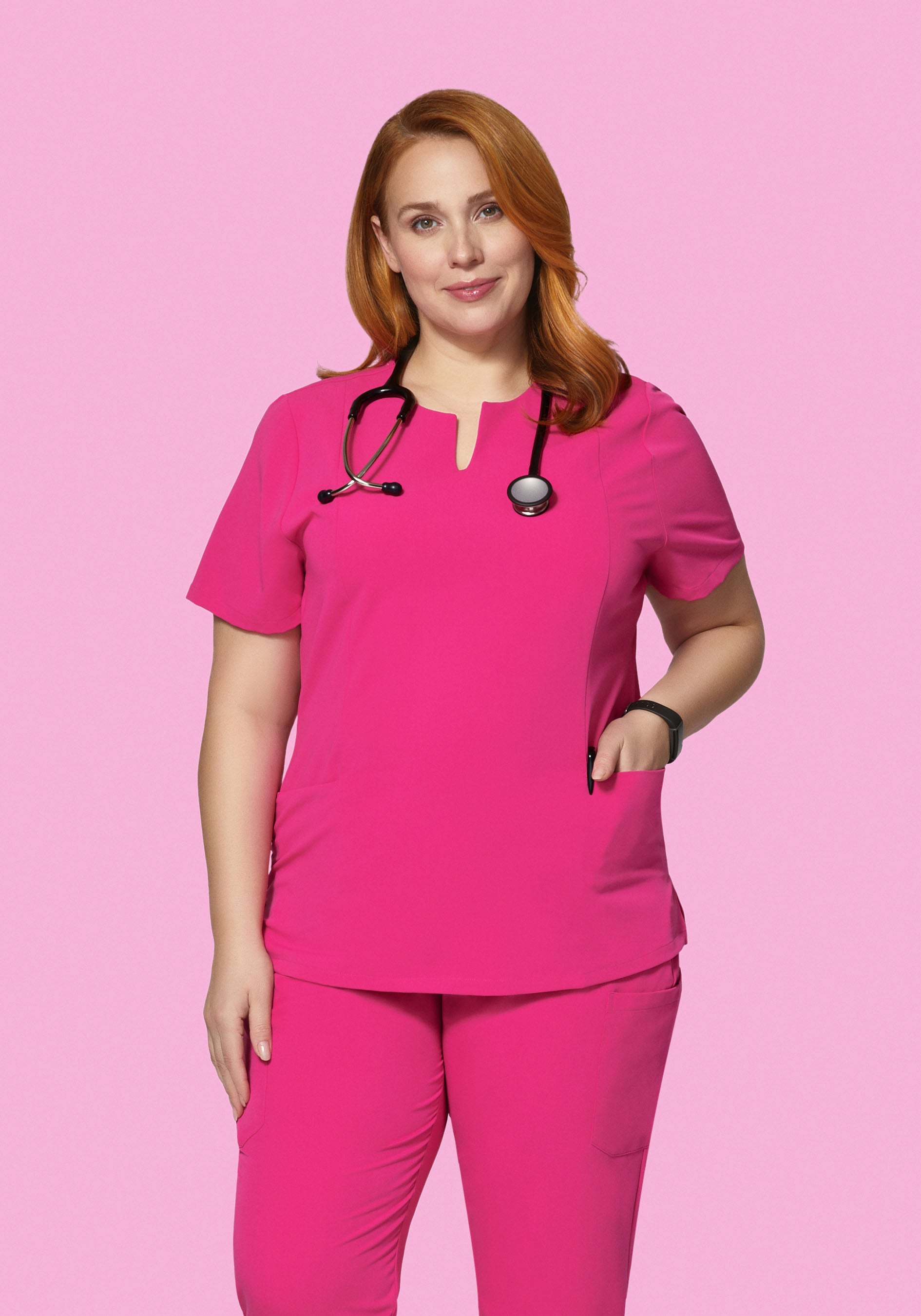 5 Pocket Notch Neck Top Shocking Pink