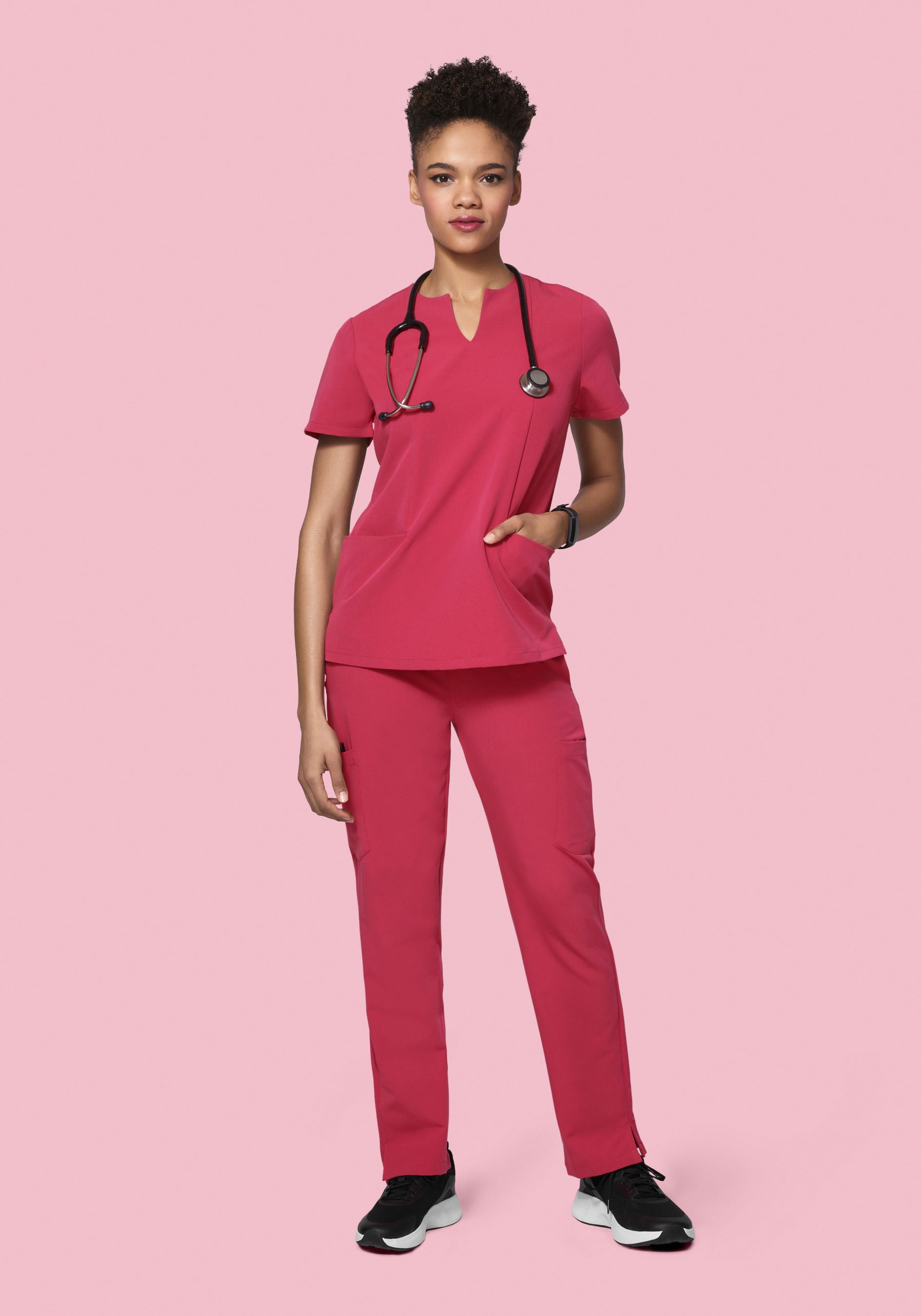 5 Pocket Notch Neck Top Deep Rose