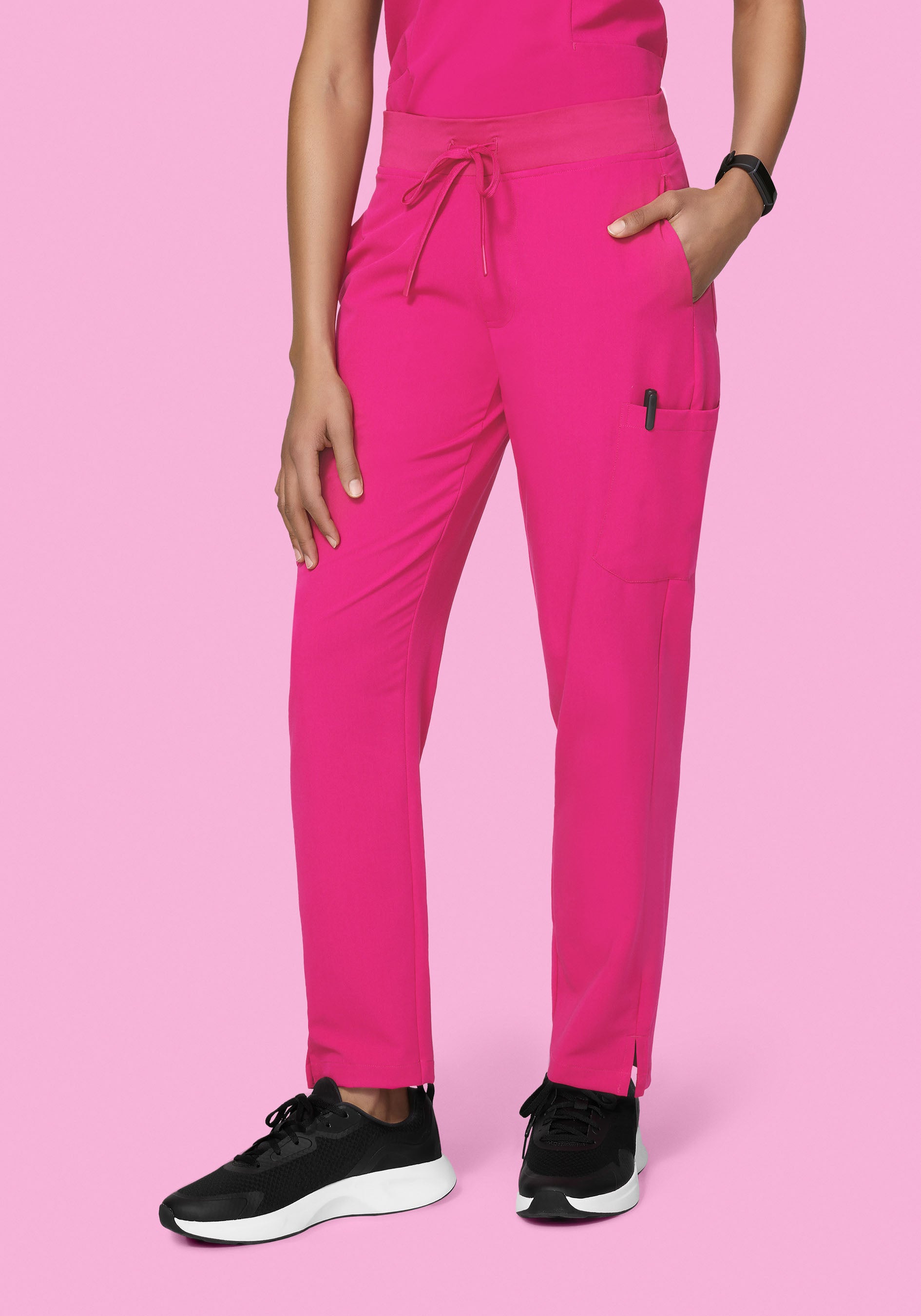 Women's Mid-Rise Straight Leg Cargo Scrub Pants - Shocking Pink