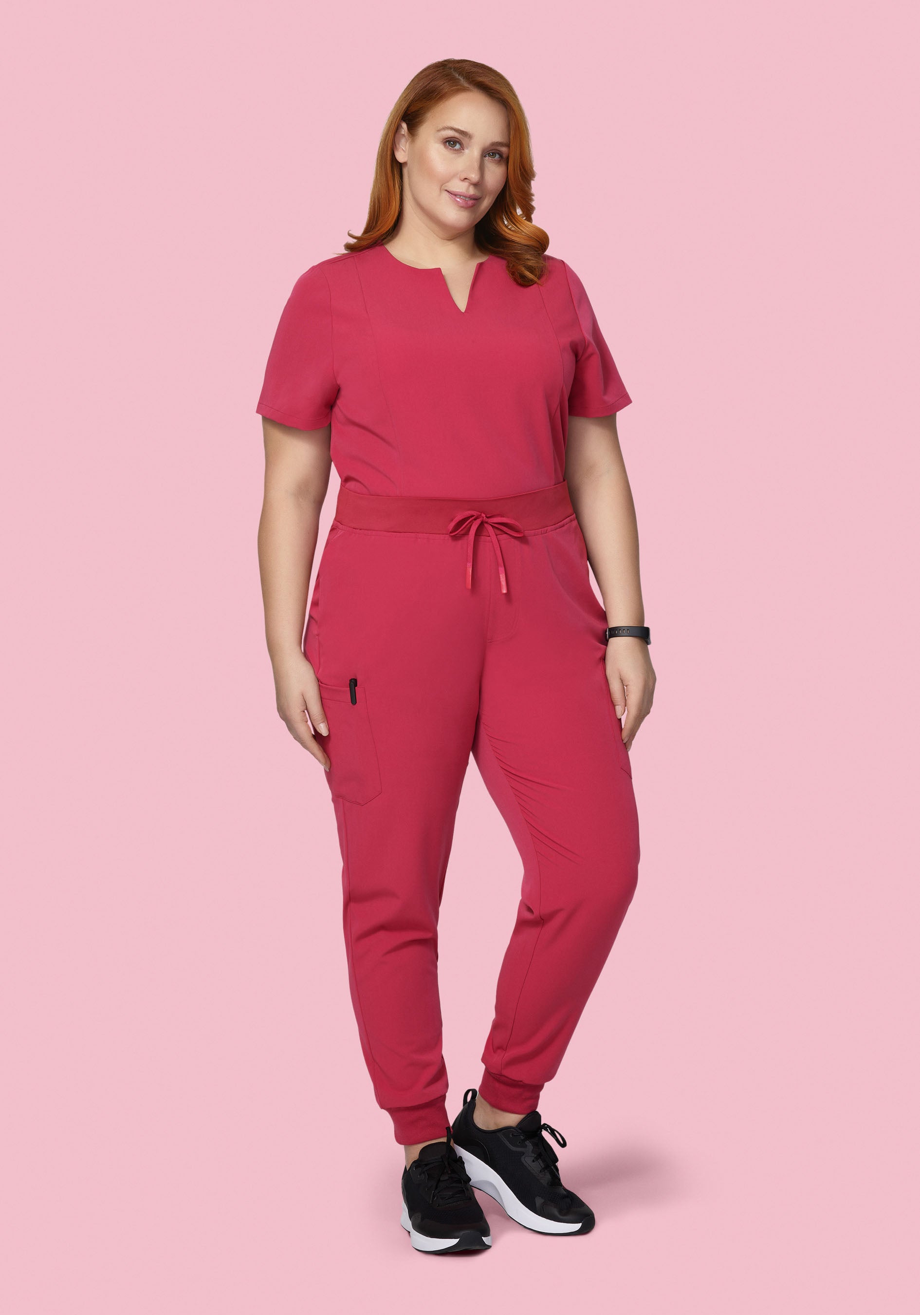 5 Pocket Notch Neck Top Deep Rose