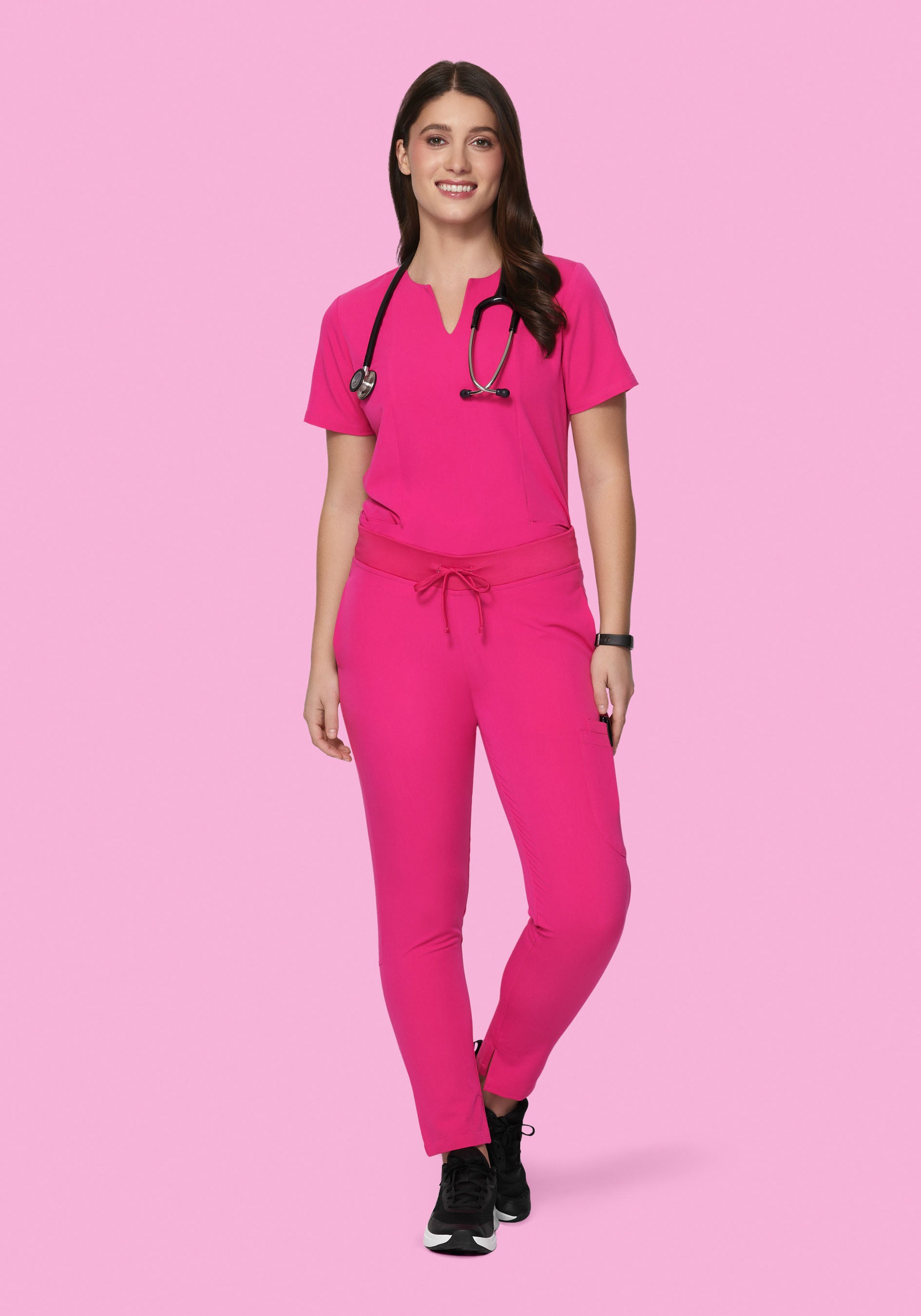 5 Pocket Notch Neck Top Shocking Pink