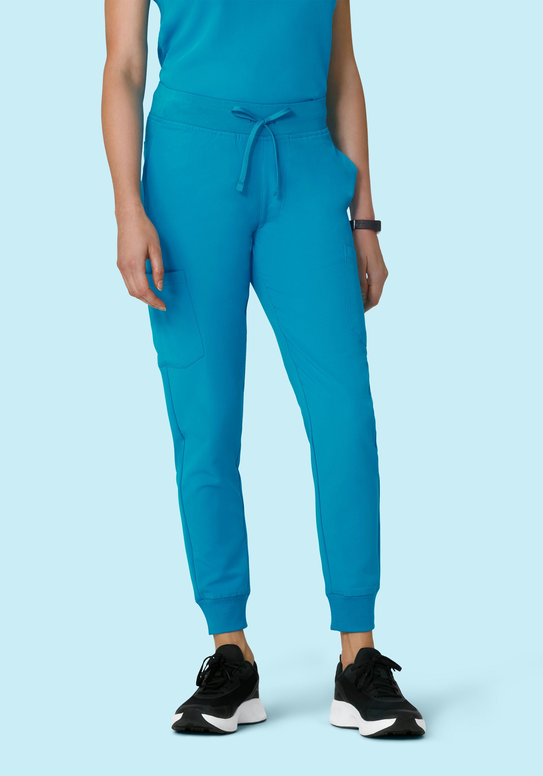 Women's Mid-Rise 9-Pocket Jogger Scrub Pants - Azure | Mandala Scrubs