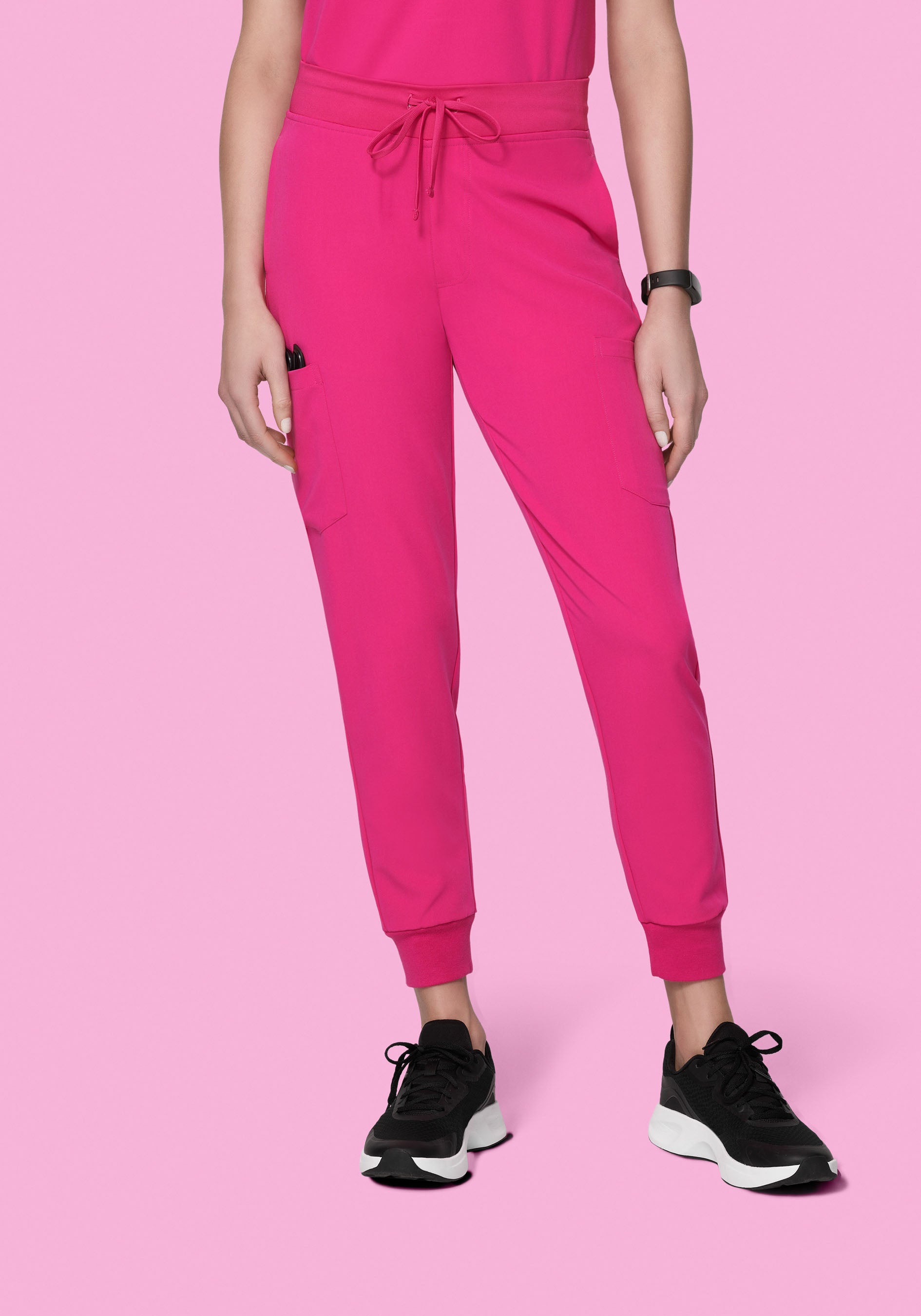 Women's Mid-Rise 9-Pocket Jogger Scrub Pants - Shocking Pink