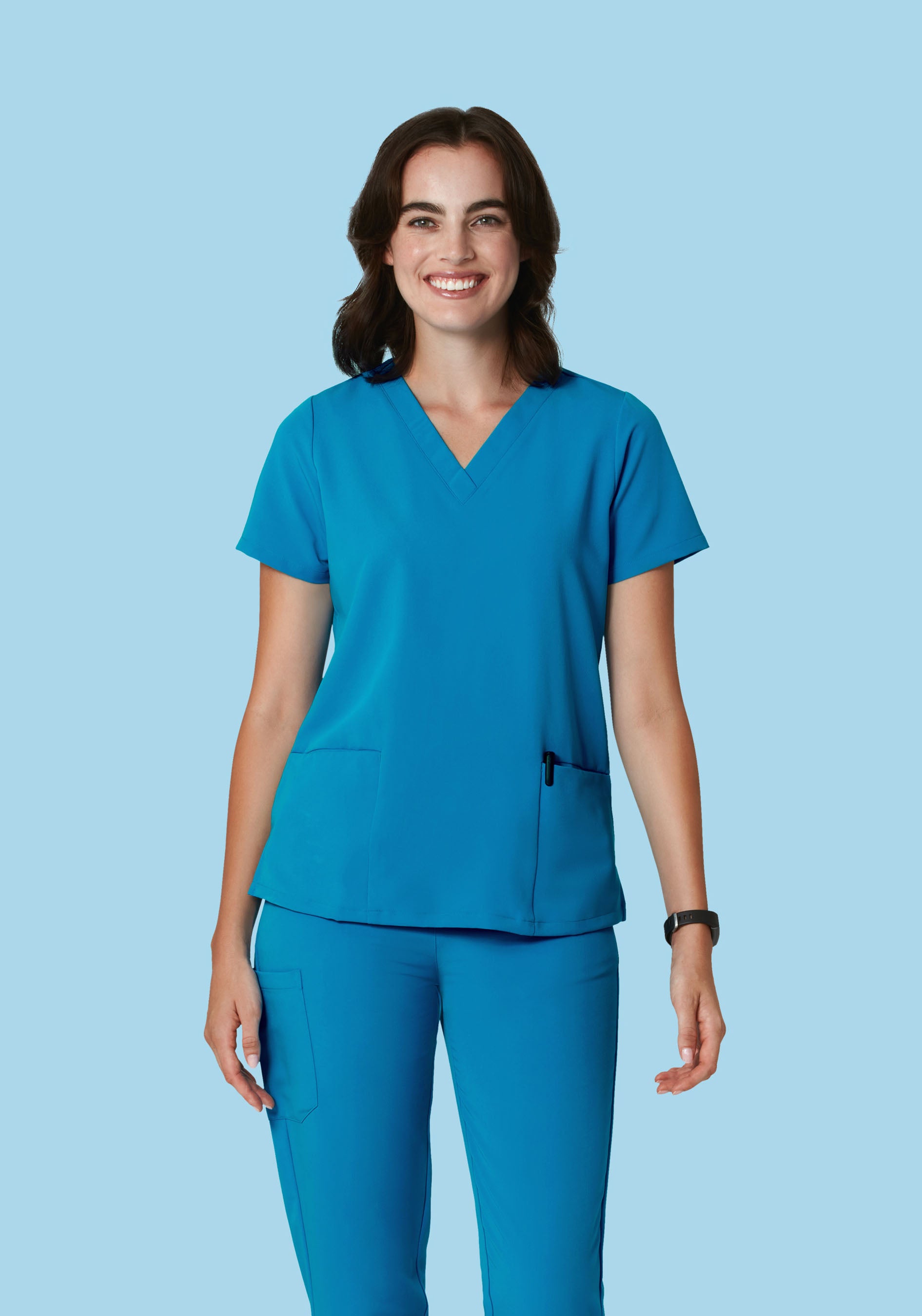 Women's V-Neck 6-Pocket Scrub Top - Electric Blue | Mandala Scrubs