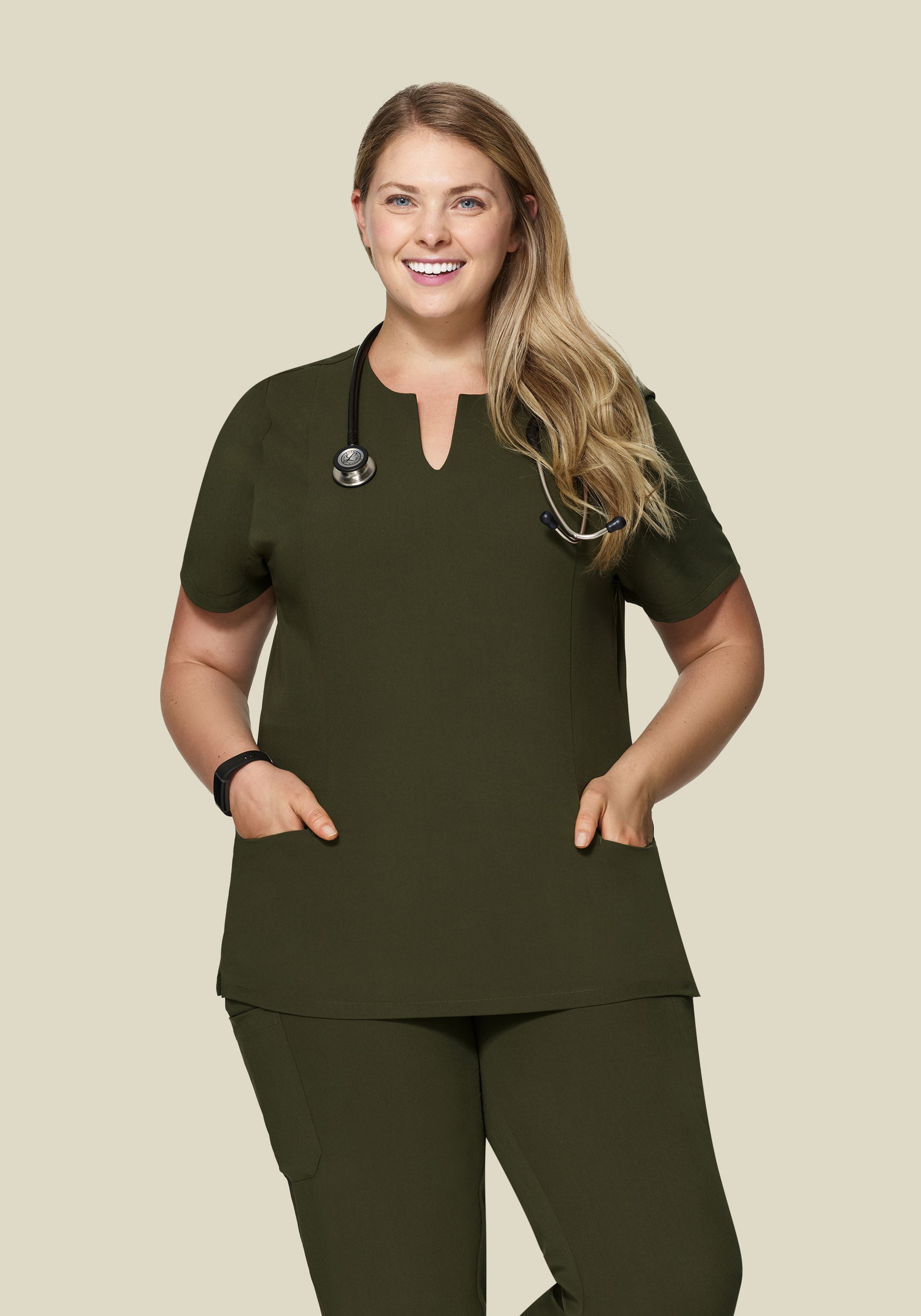 5 Pocket Notch Neck Top Olive