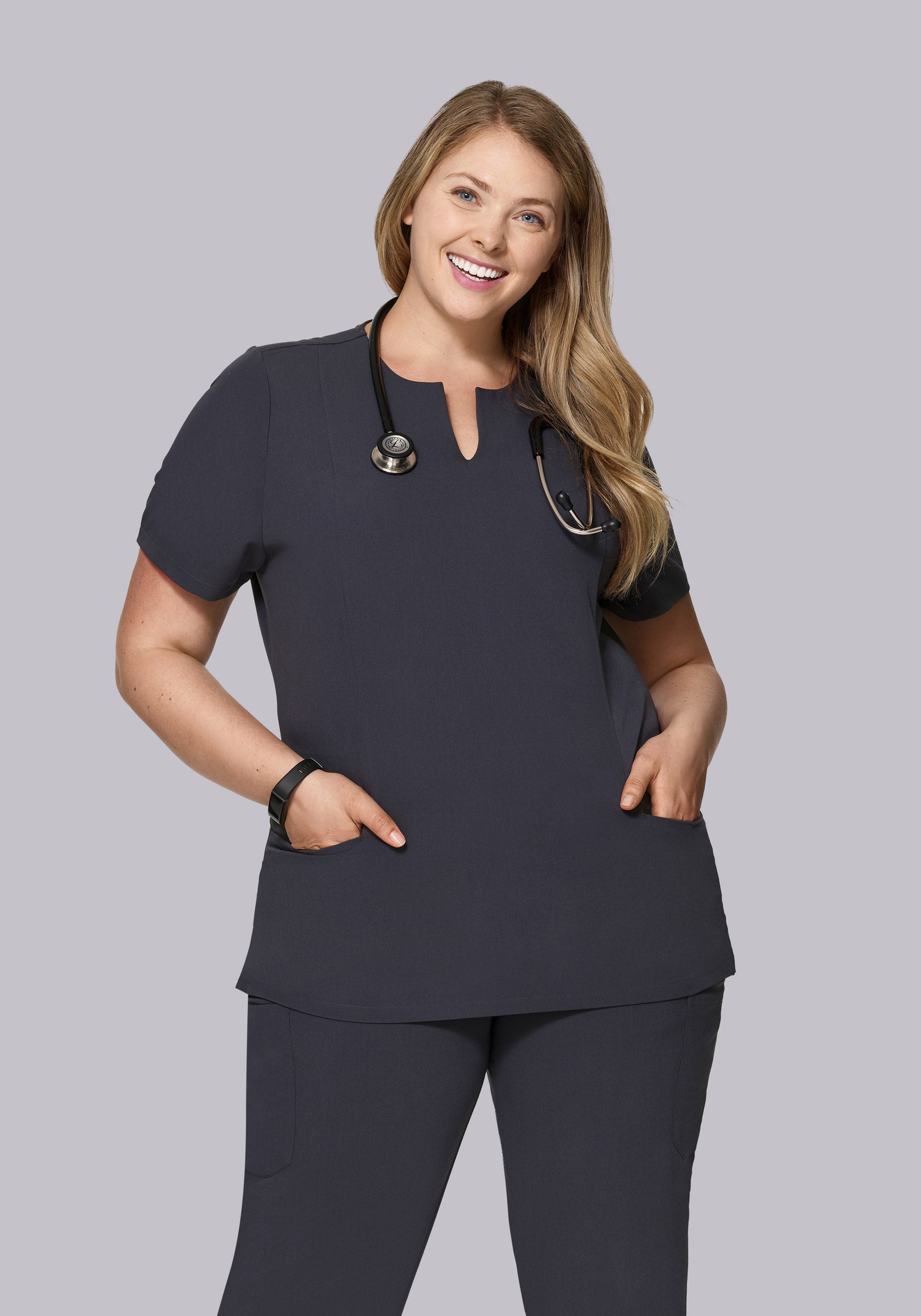 5 Pocket Notch Neck Top Pewter