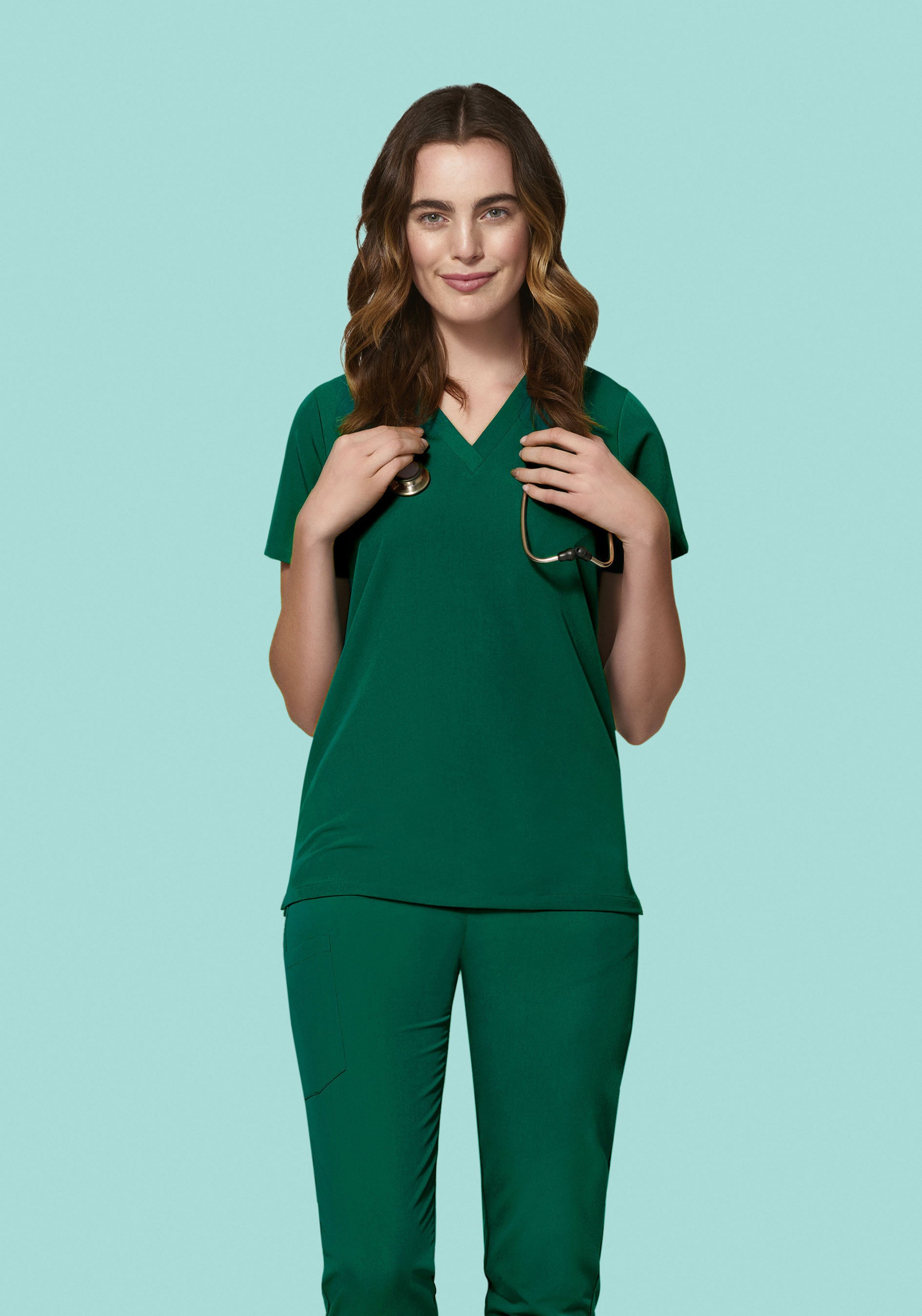 Grey's Anatomy Women's Hunter Green Scrub Top Adult Small Green - Hunter