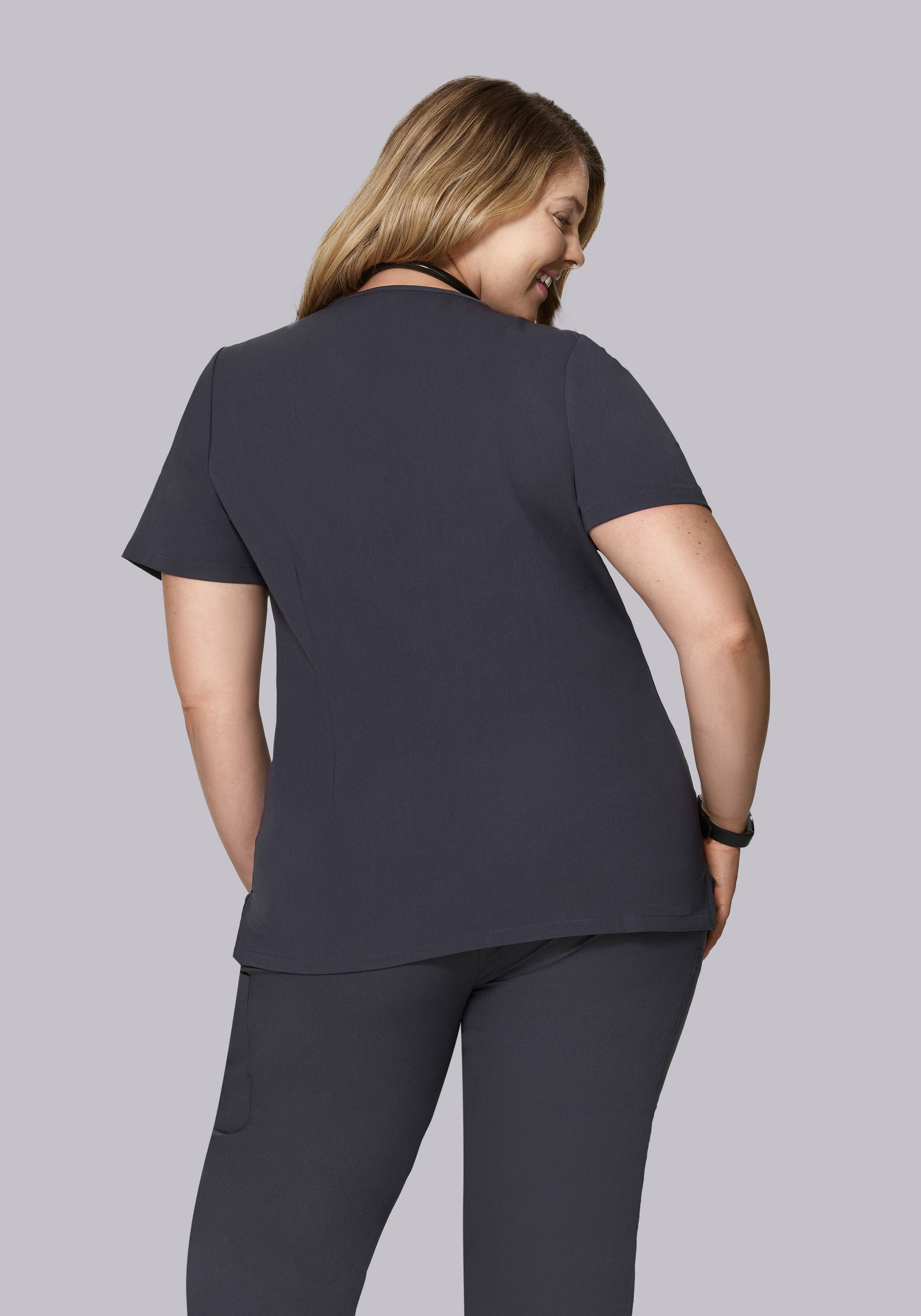 5 Pocket Notch Neck Top Pewter