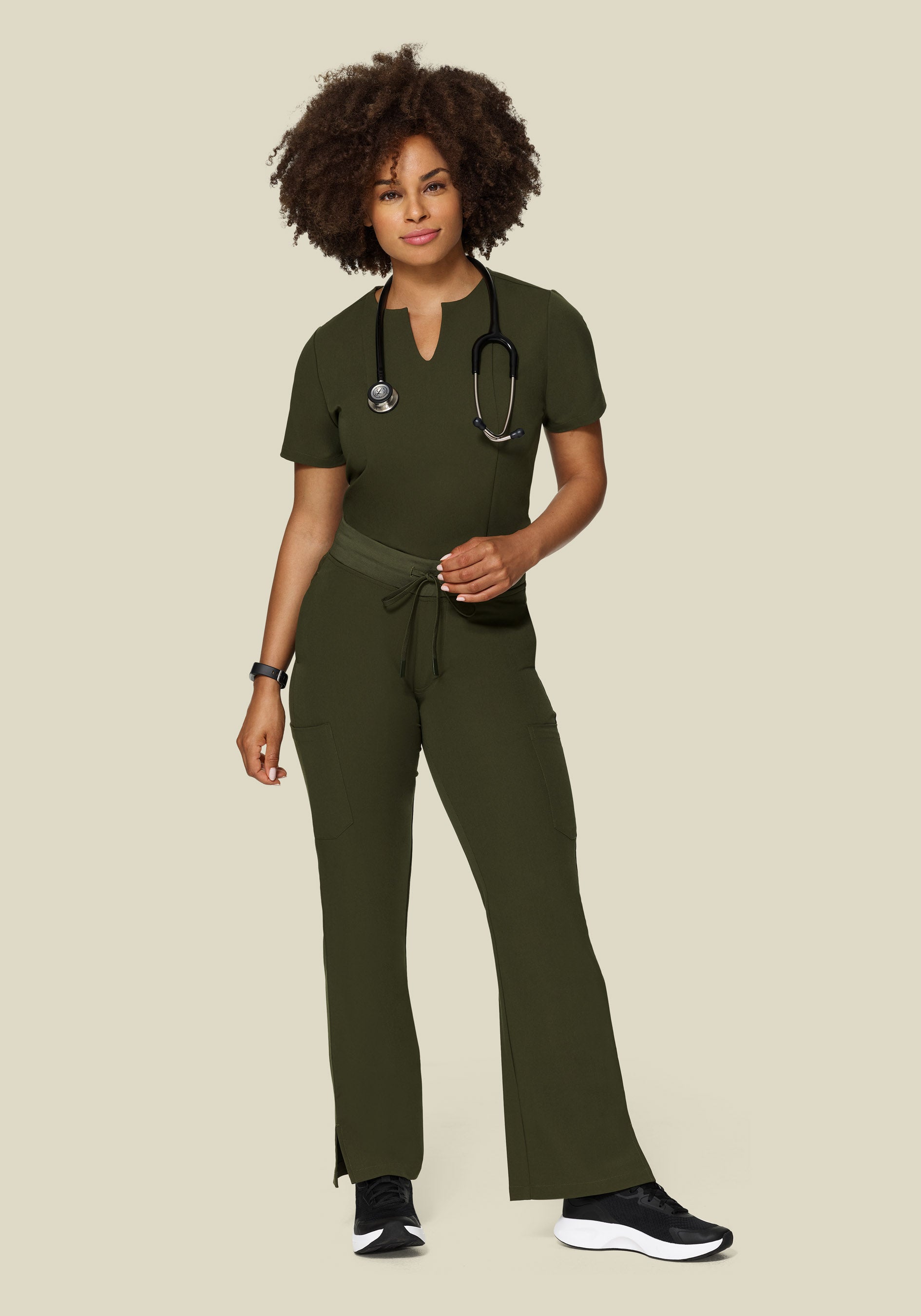 5 Pocket Notch Neck Top Olive