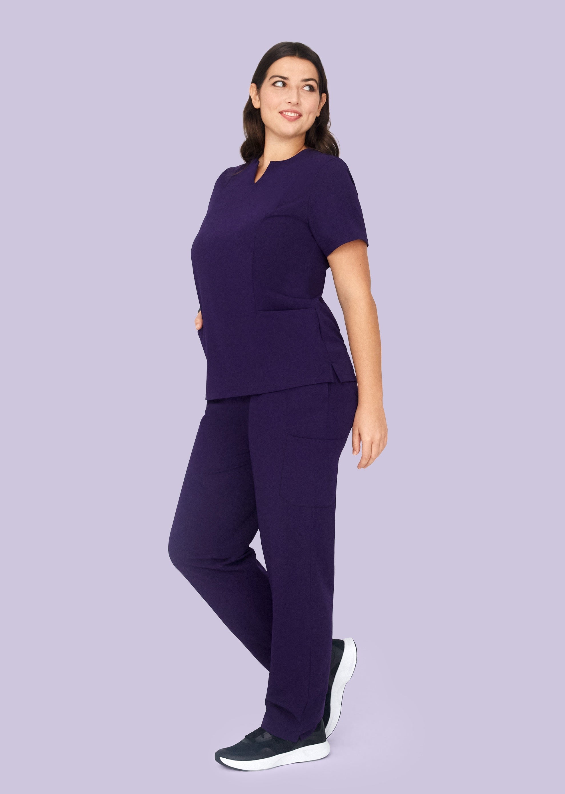 5 Pocket Notch Neck Top Eggplant