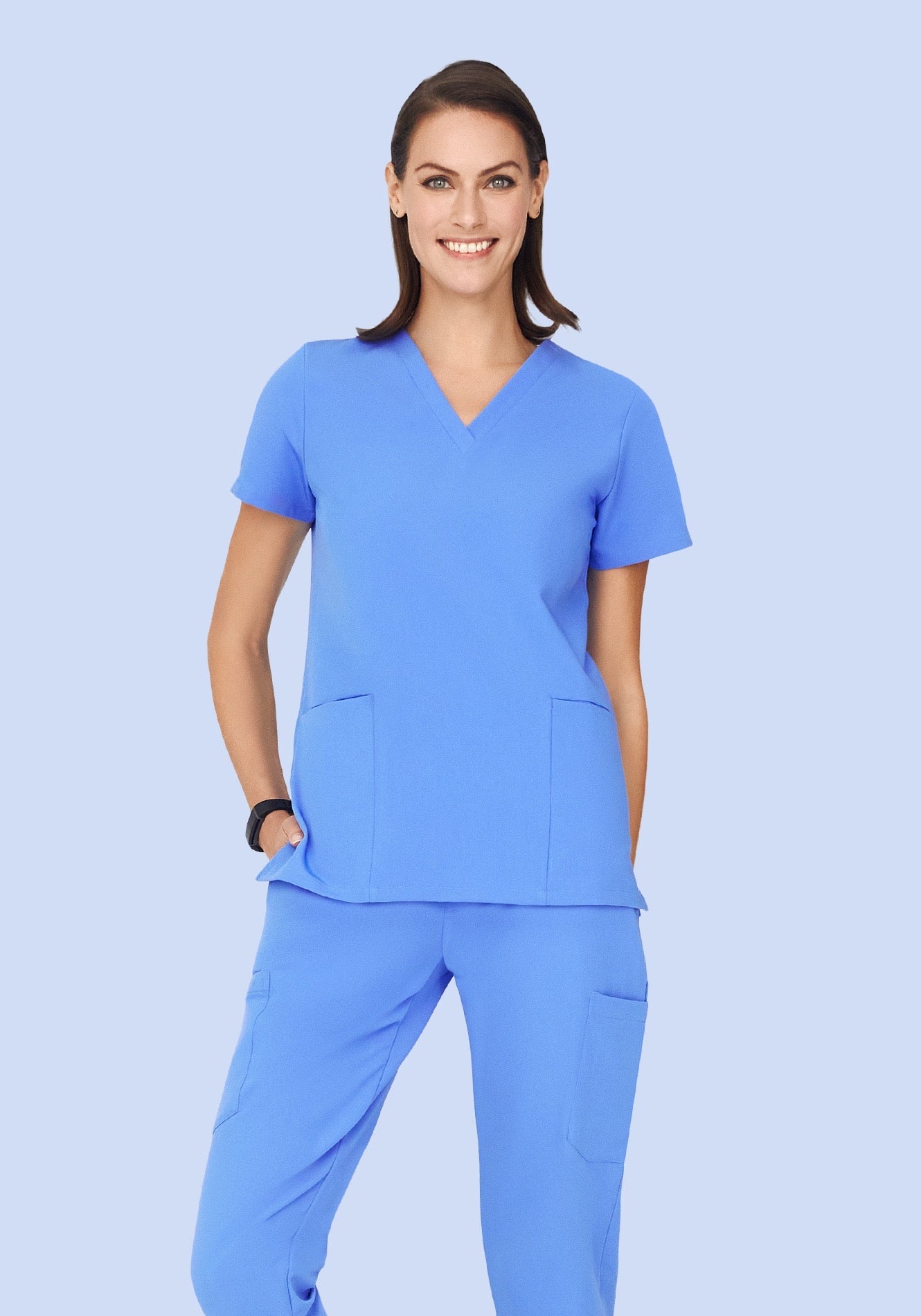 ceil blue scrub dress Performax Women's V-Neck 2-Pocket Tunic Scrub Top, Size L, Ceil Blue