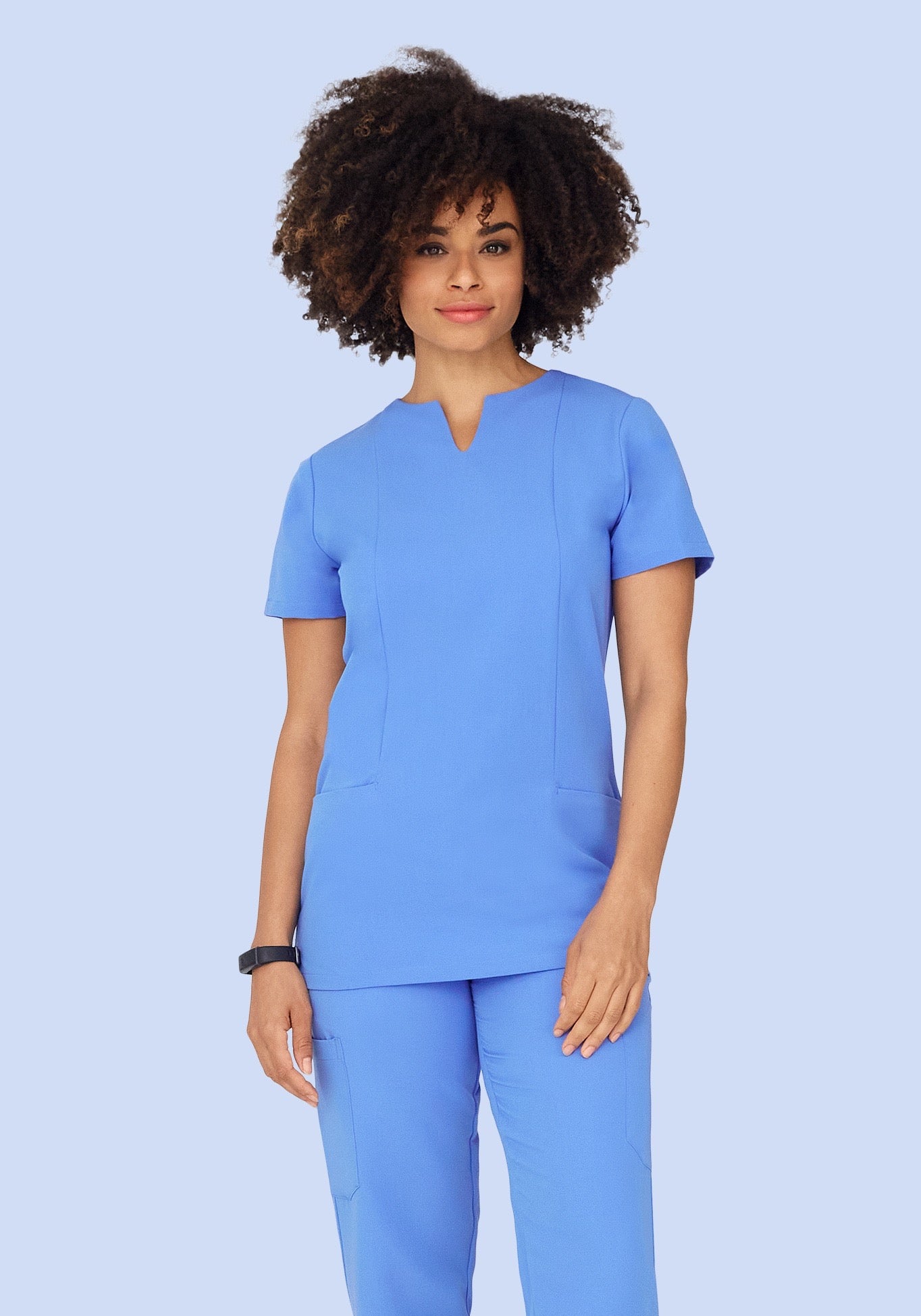 5 Pocket Notch Neck Top Ceil Blue