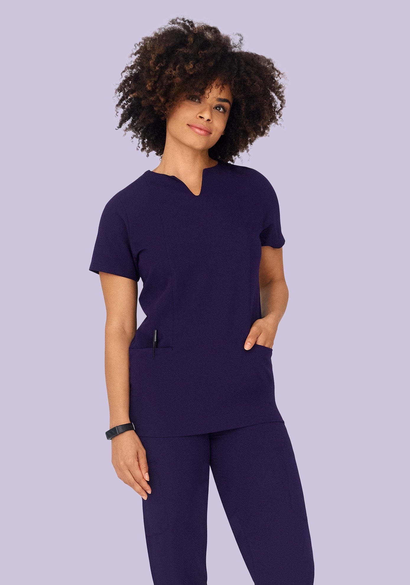 5 Pocket Notch Neck Top Eggplant