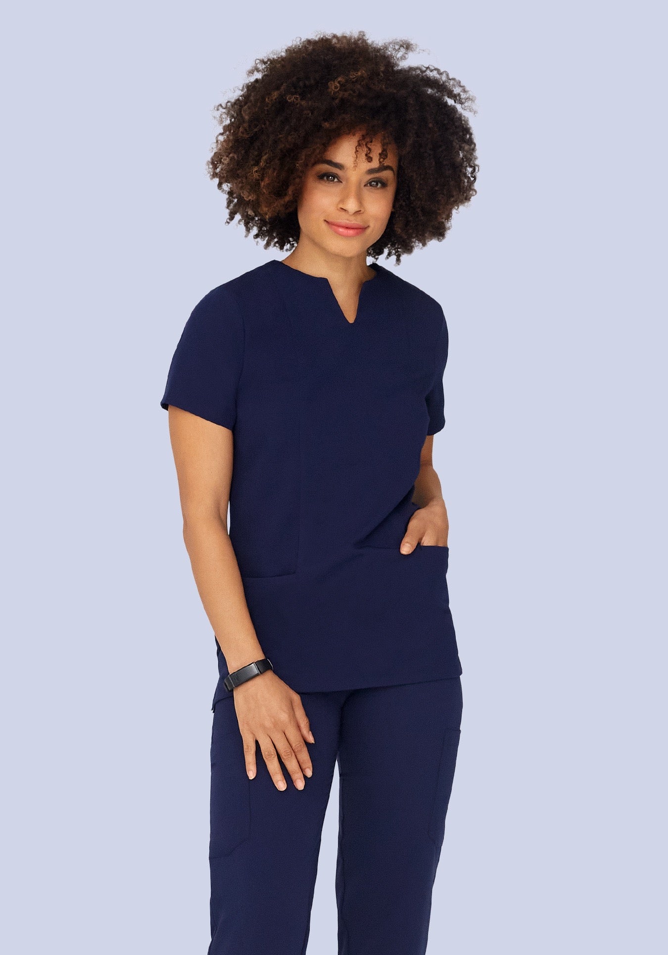 5 Pocket Notch Neck Top Navy