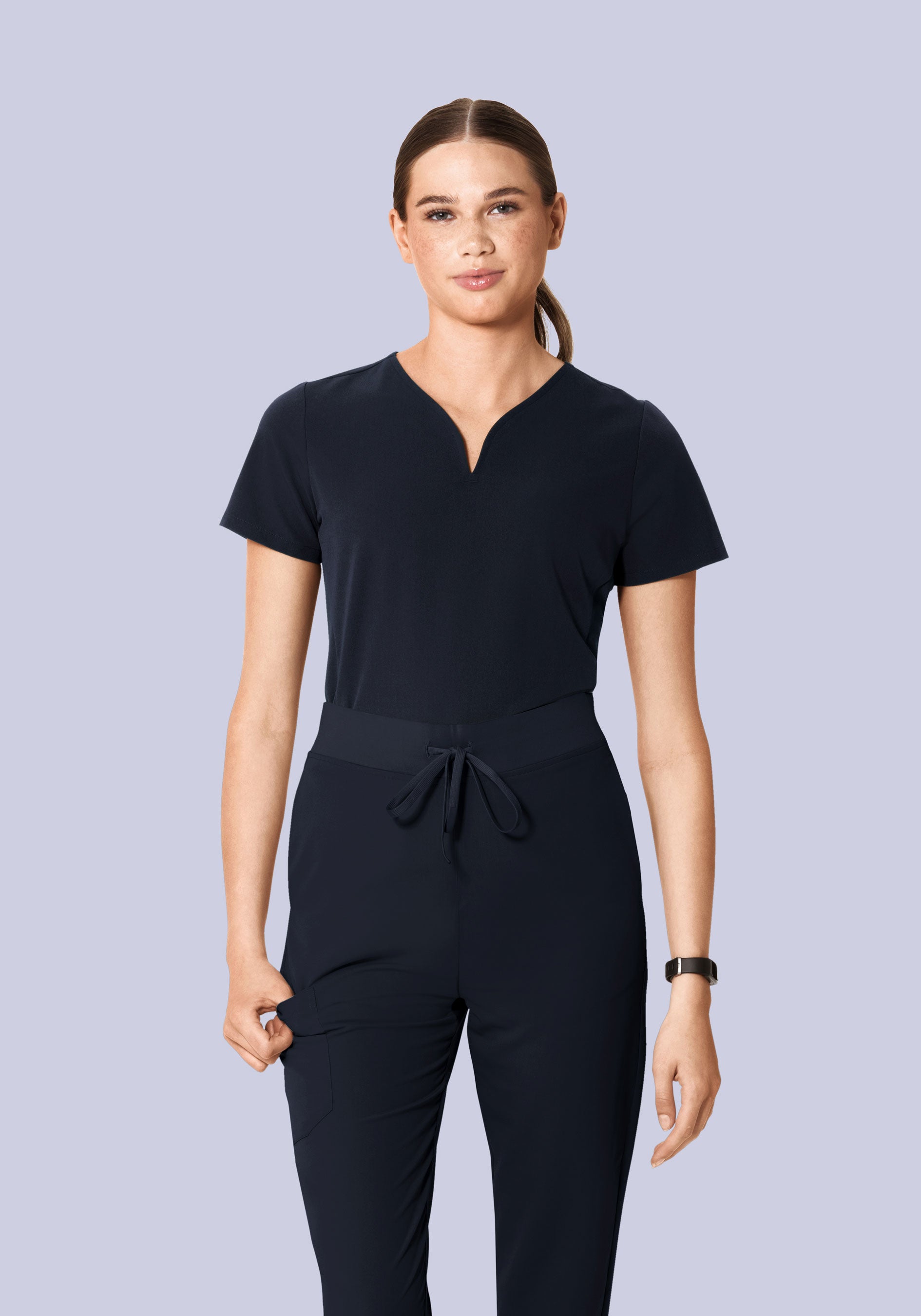 Curved V-Neck Top Midnight Navy