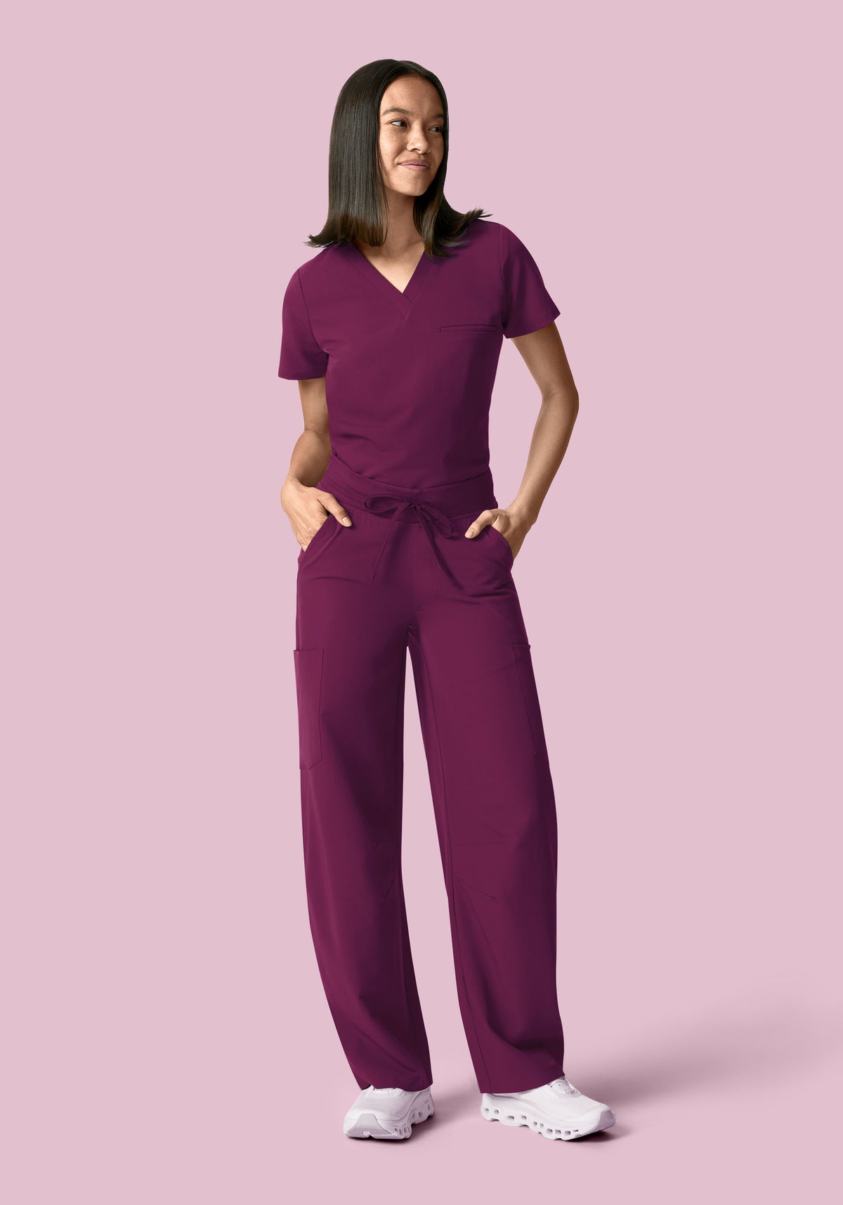 Mid-Rise Barrel Pants Plum
