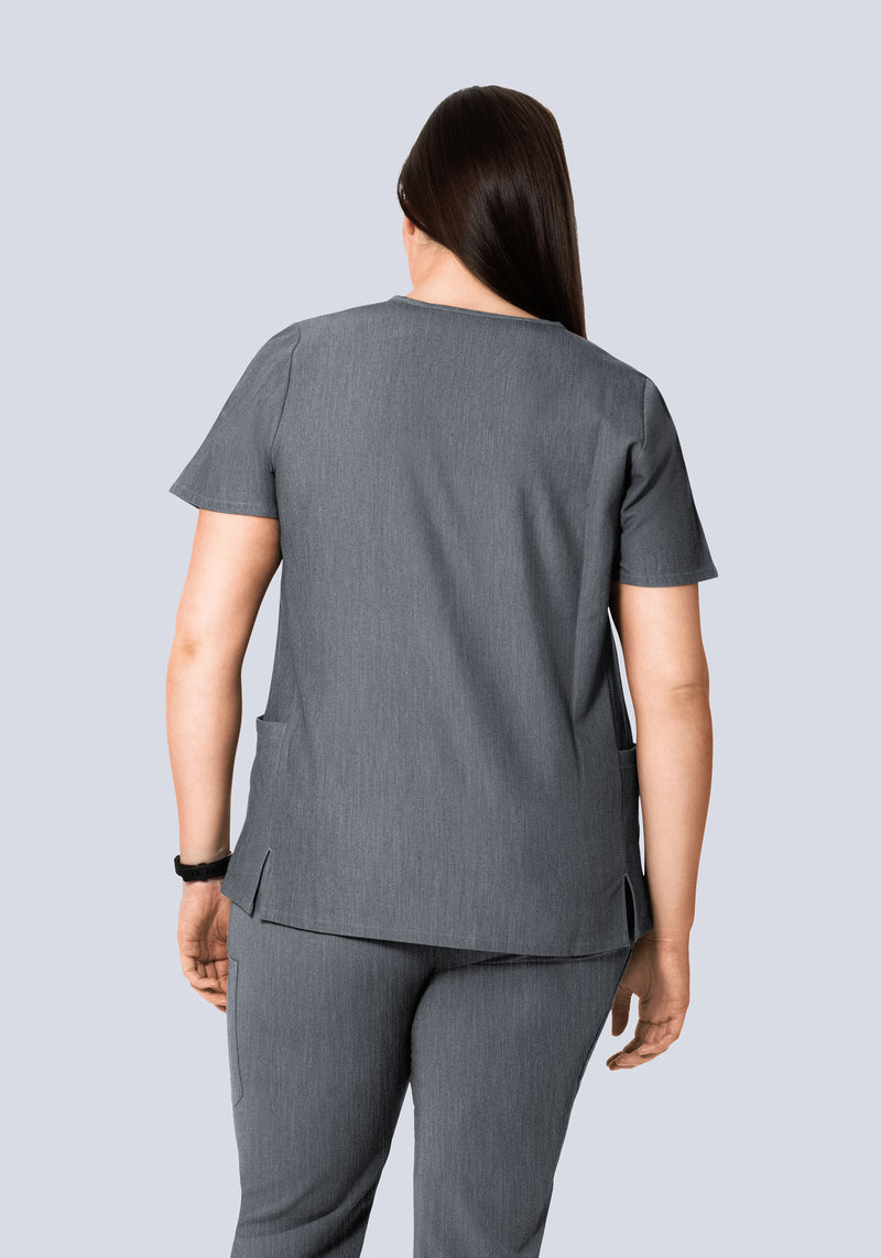 Curved V-Neck Top Gray