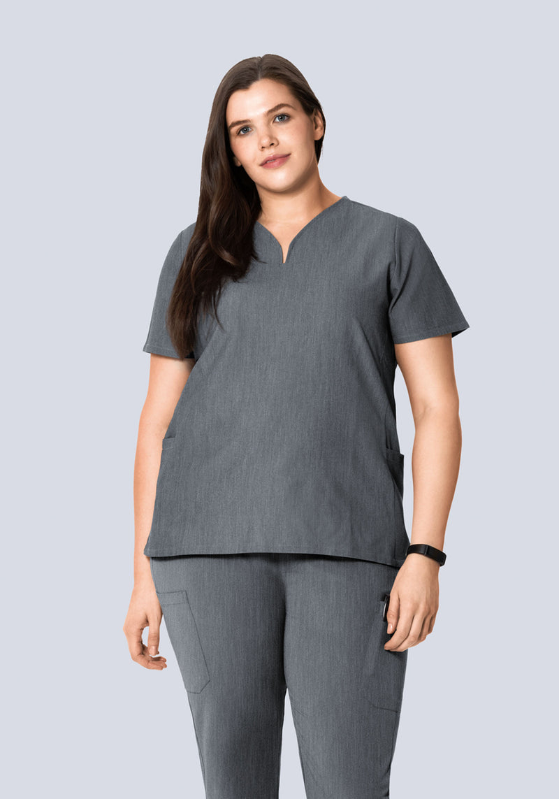 Curved V-Neck Top Gray