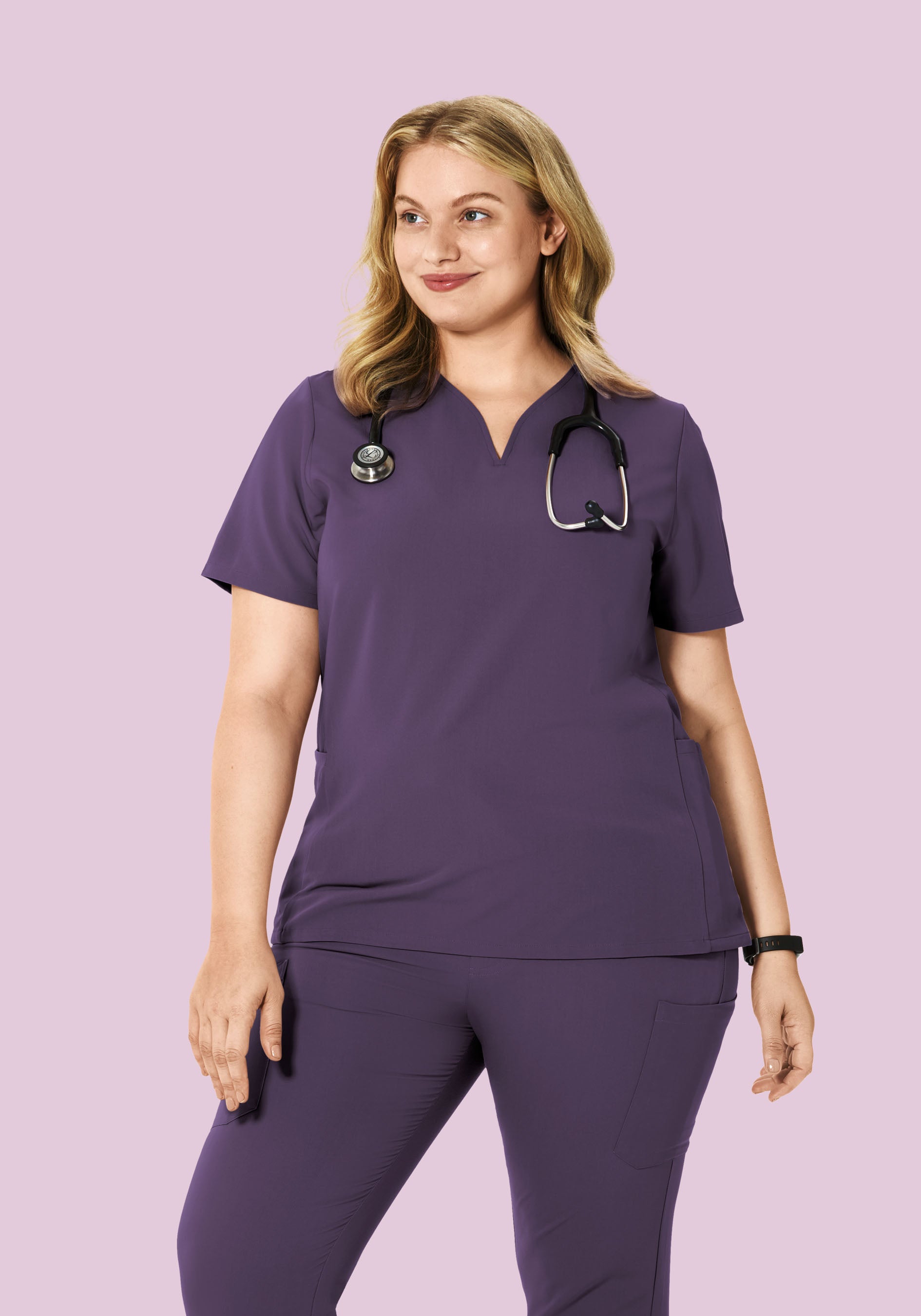 Curved V-Neck Top Deep Dewberry