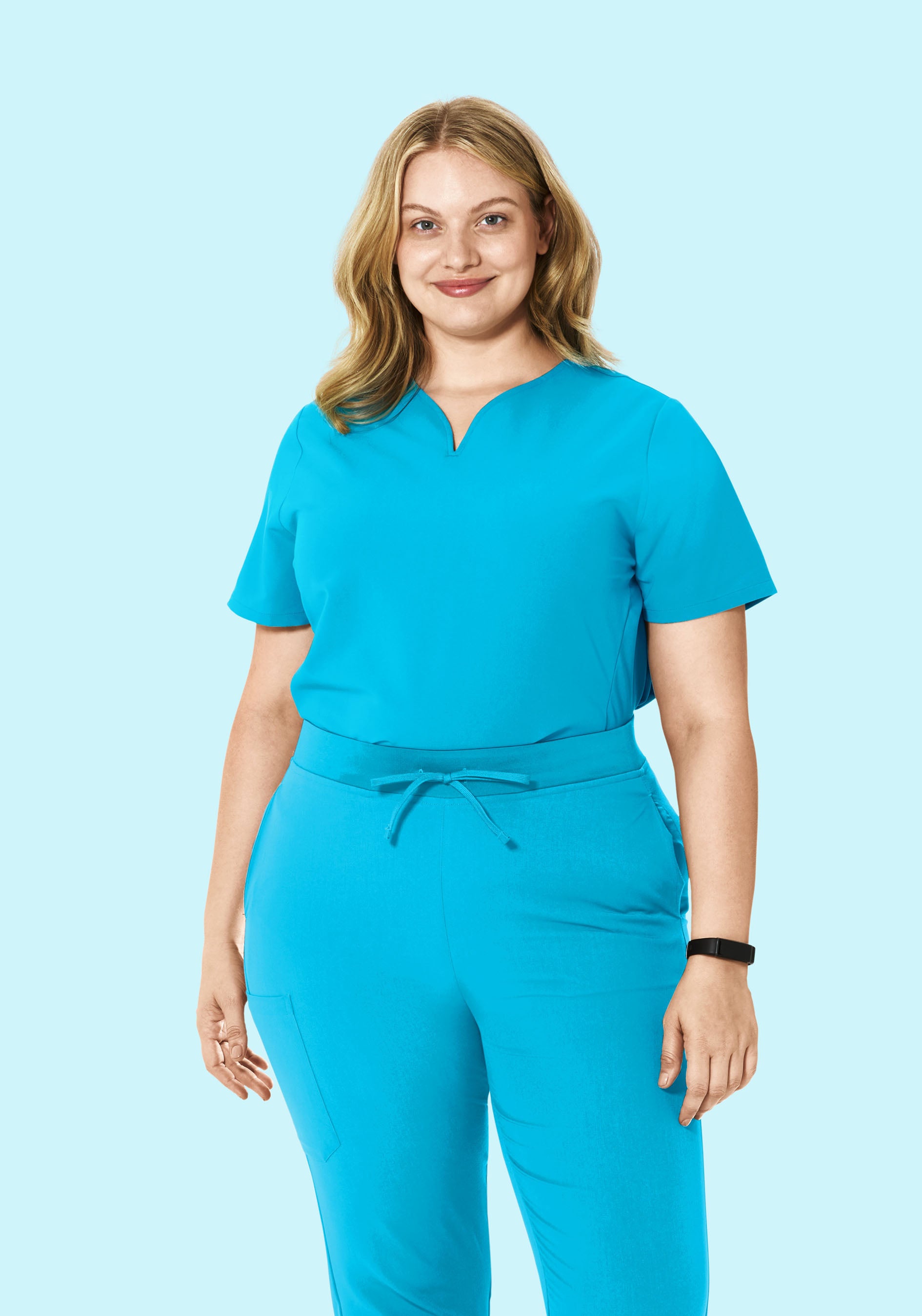 Curved V-Neck Top Pacific Blue