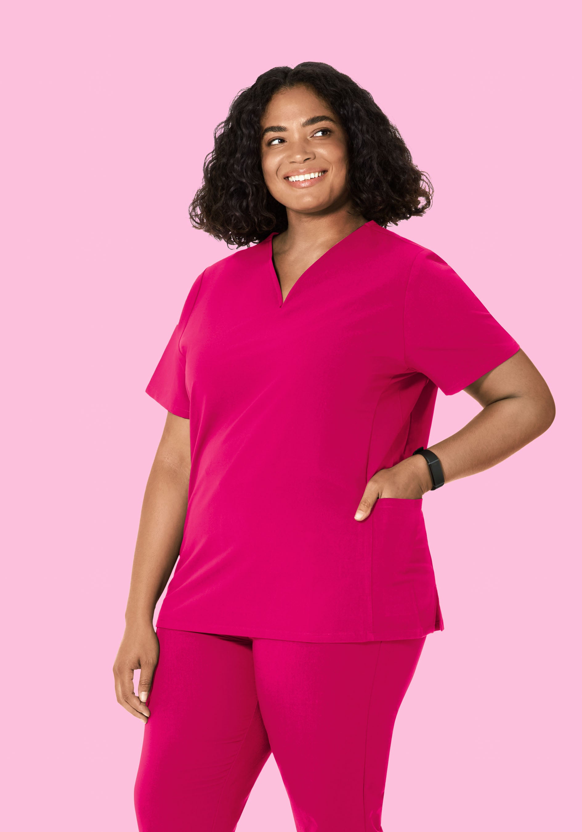 Curved V-Neck Top Raspberry