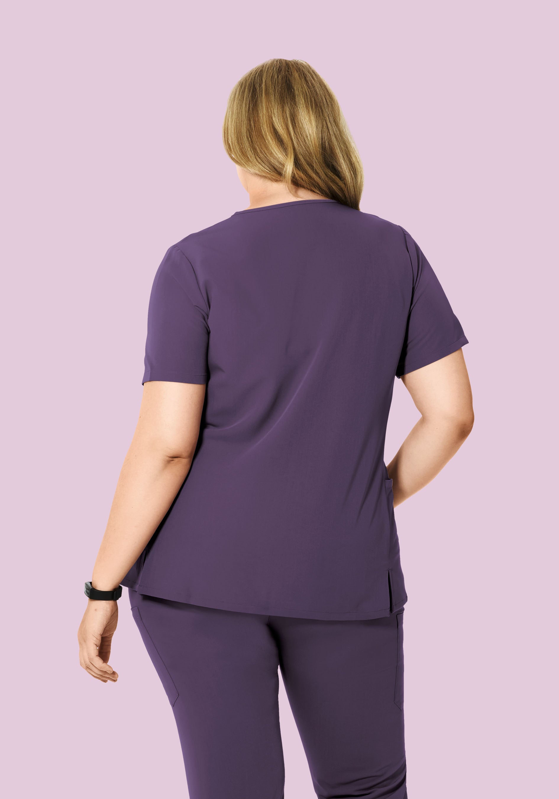 Curved V-Neck Top Deep Dewberry