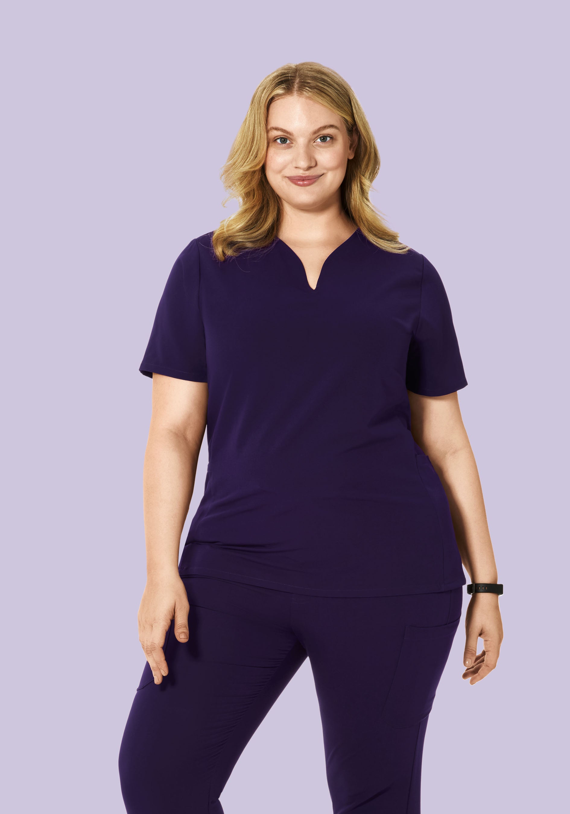 Curved V-Neck Top Eggplant