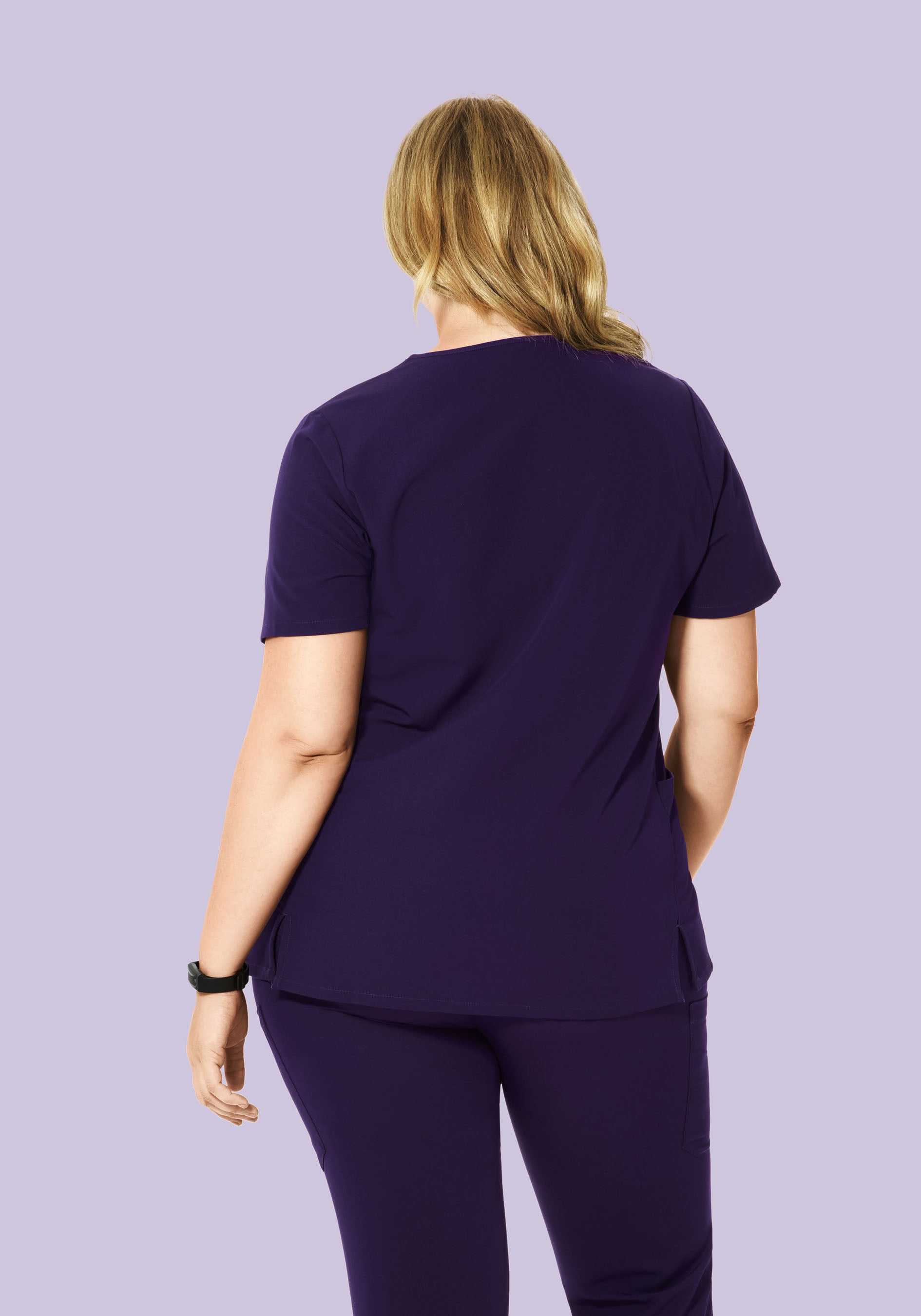Curved V-Neck Top Eggplant