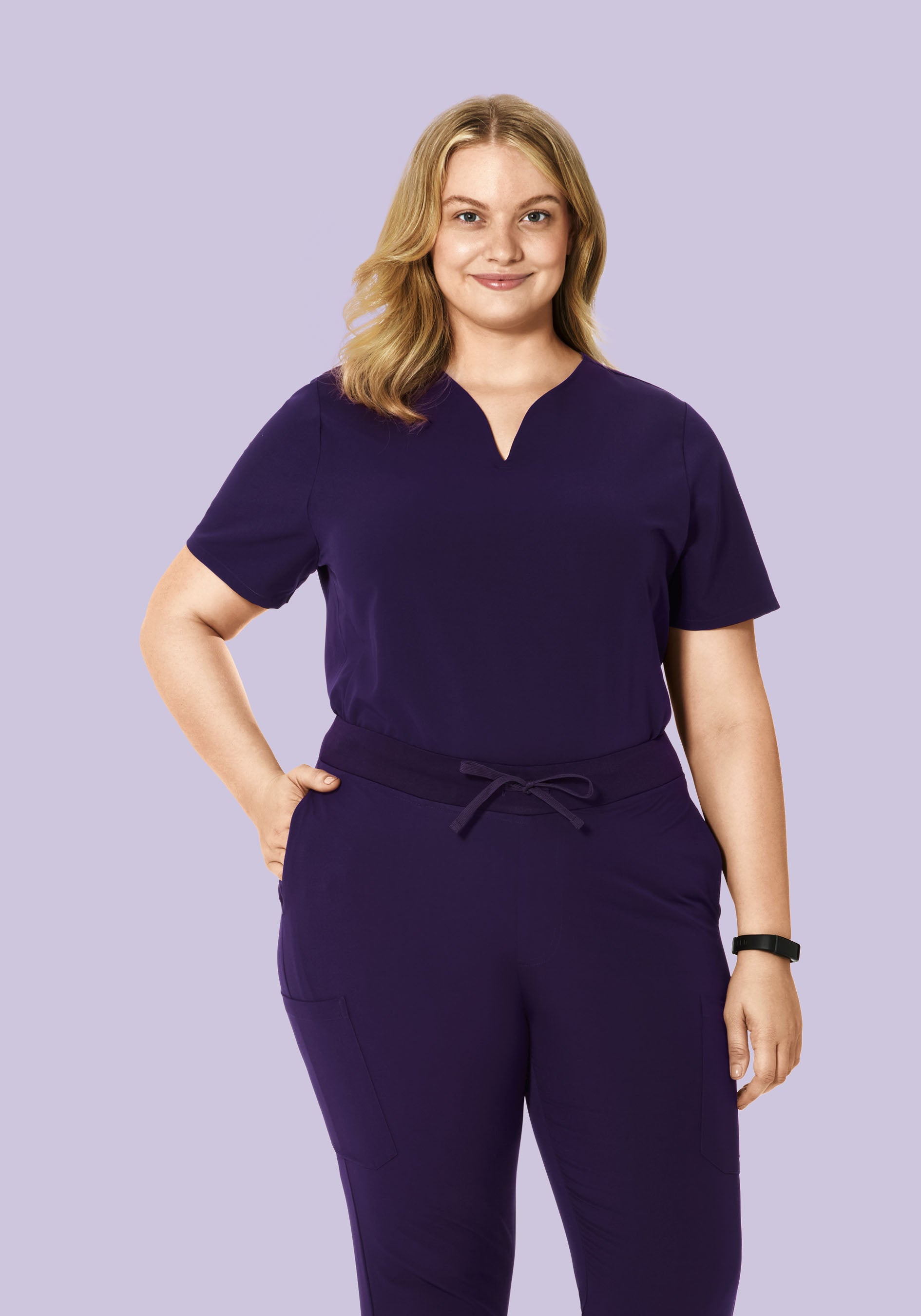 Curved V-Neck Top Eggplant