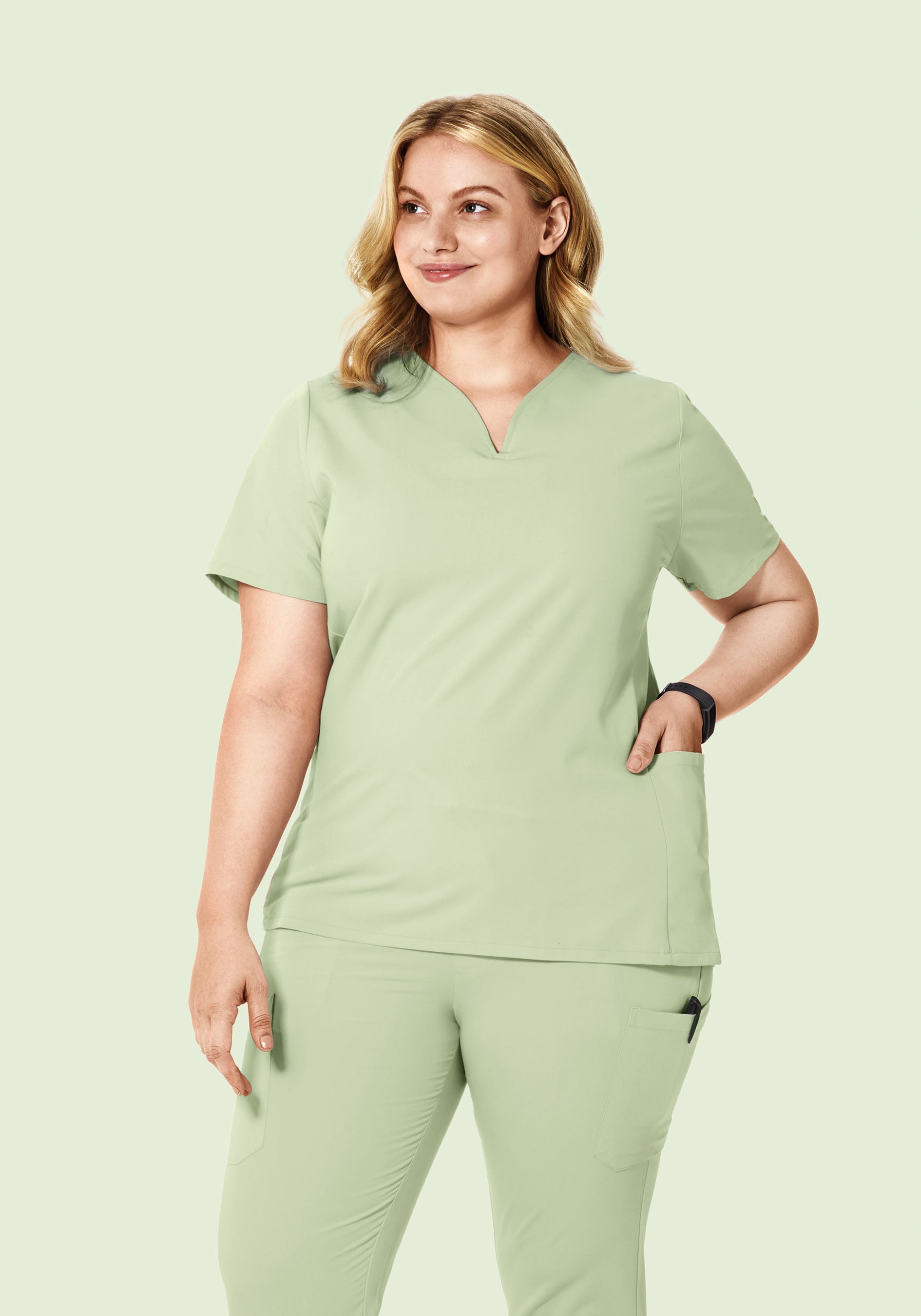 Curved V-Neck Top Matcha