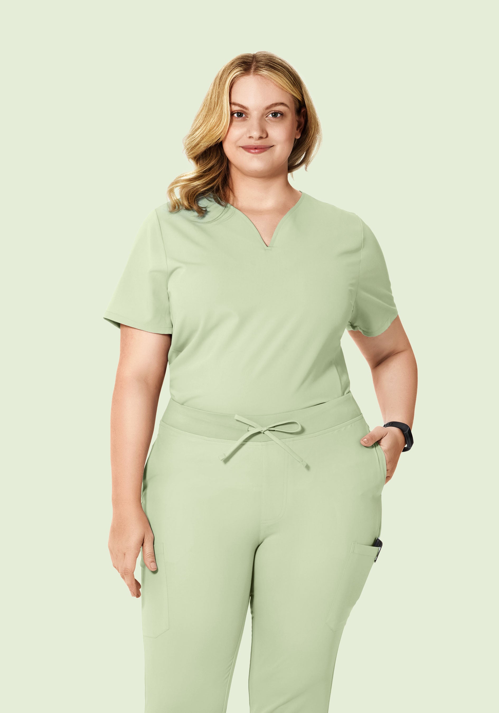 Curved V-Neck Top Matcha