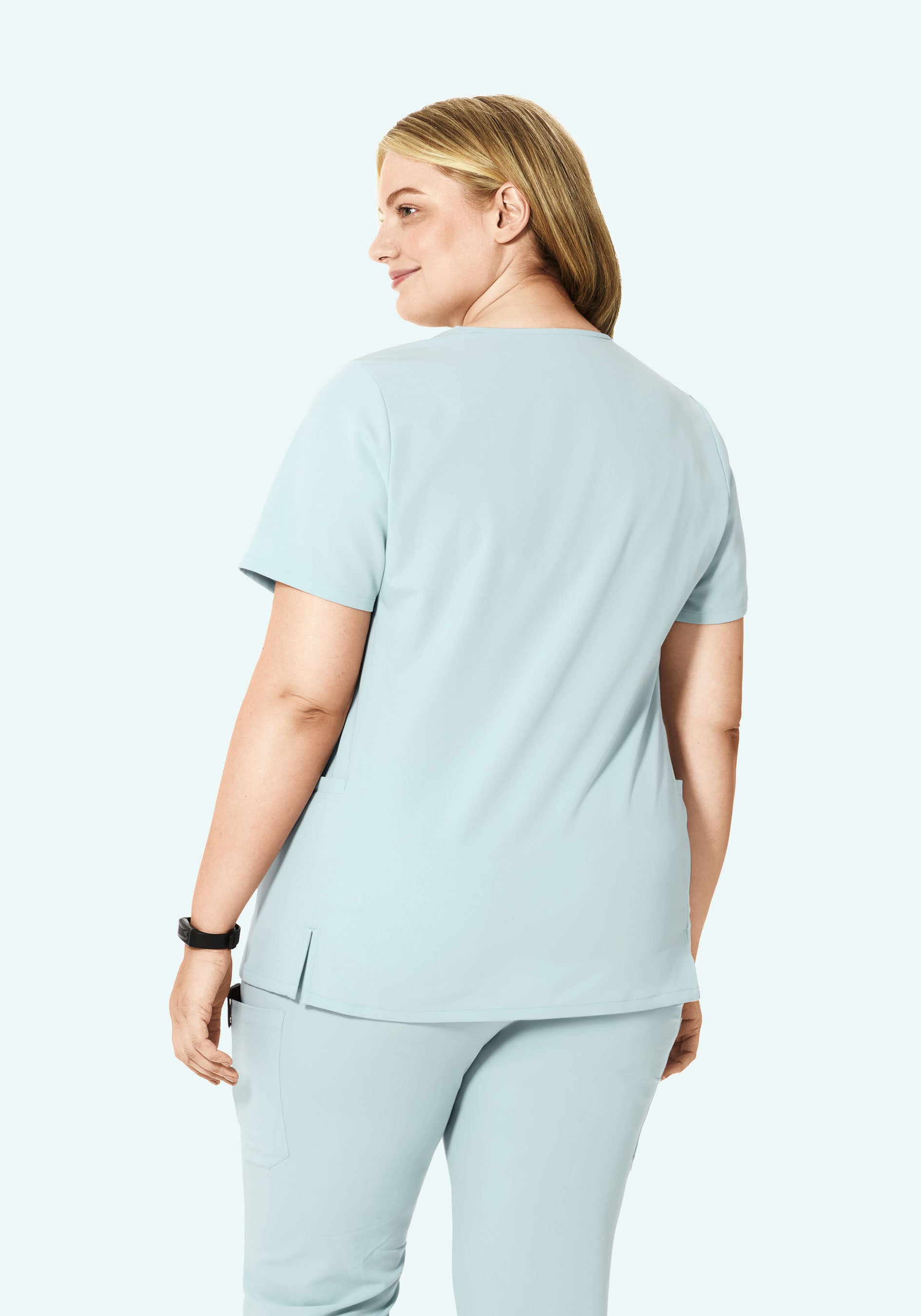 Curved V-Neck Top Sky