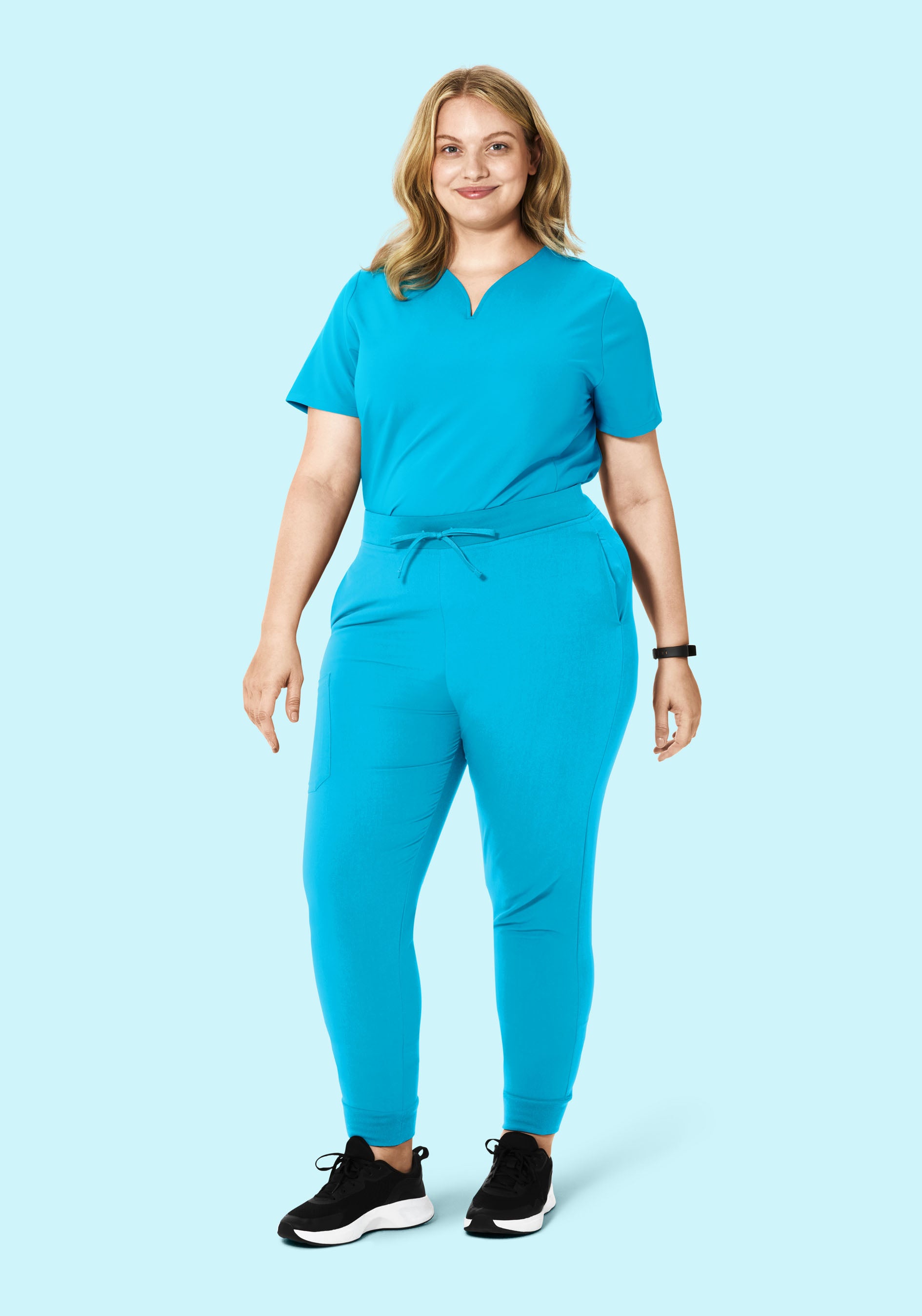 Curved V-Neck Top Pacific Blue