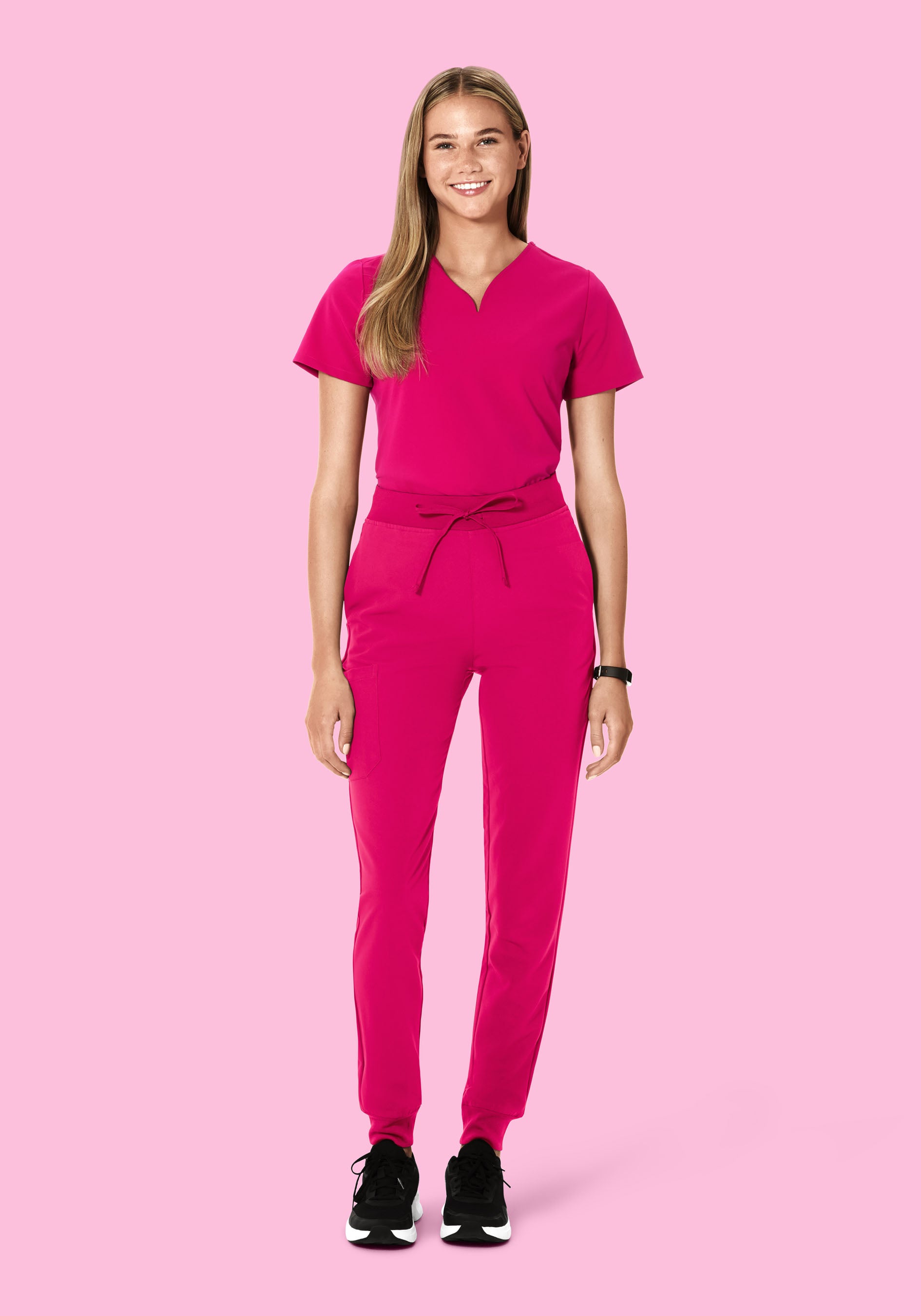 Curved V-Neck Top Raspberry