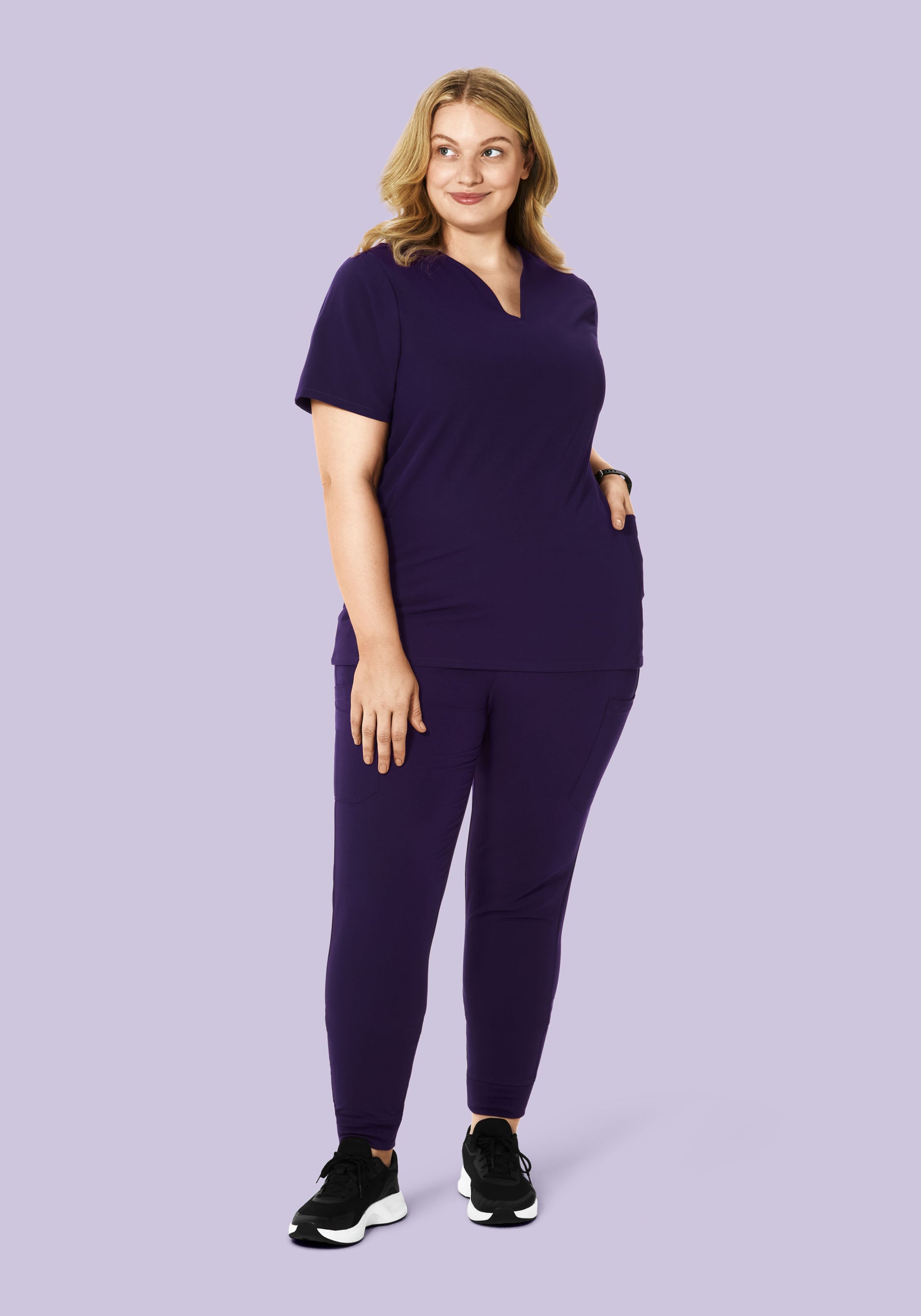 Curved V-Neck Top Eggplant