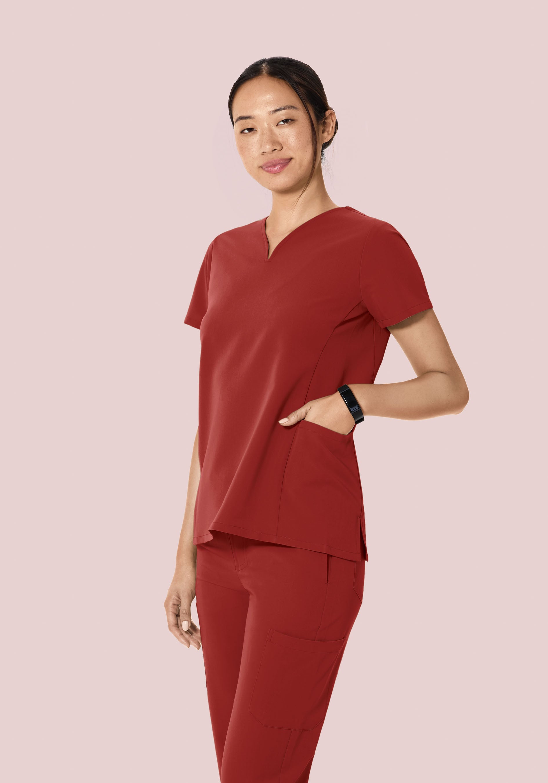 Curved V-Neck Top Rosewood
