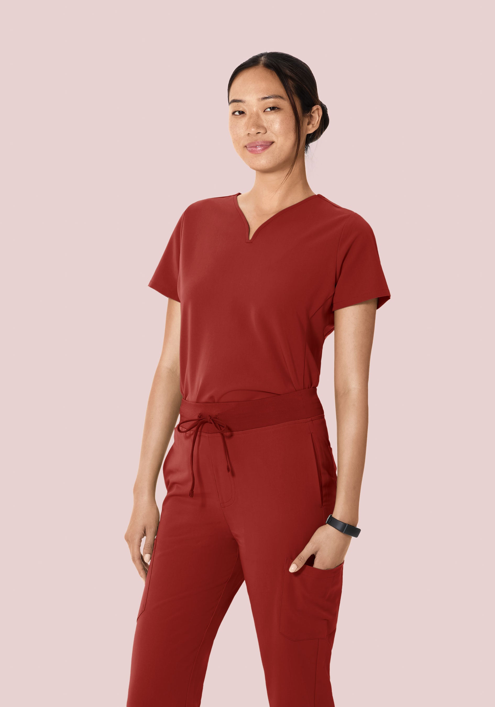 Curved V-Neck Top Rosewood