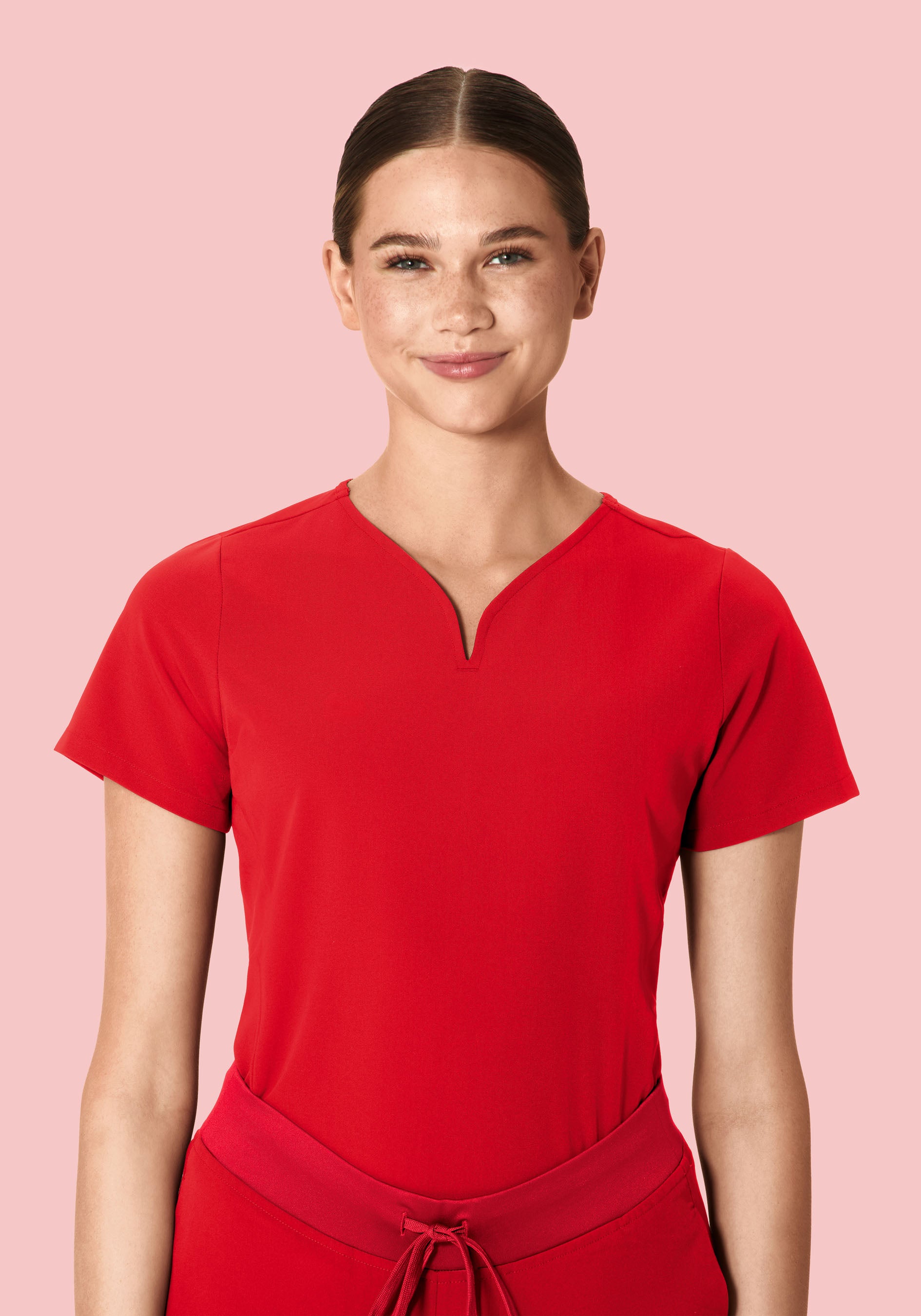 Curved V-Neck Top Candy Red