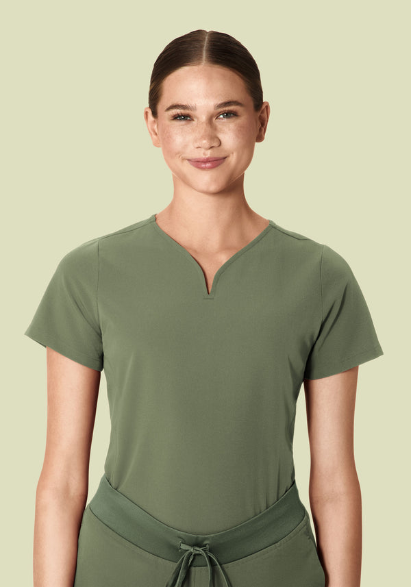 Curved V-Neck Top Sage