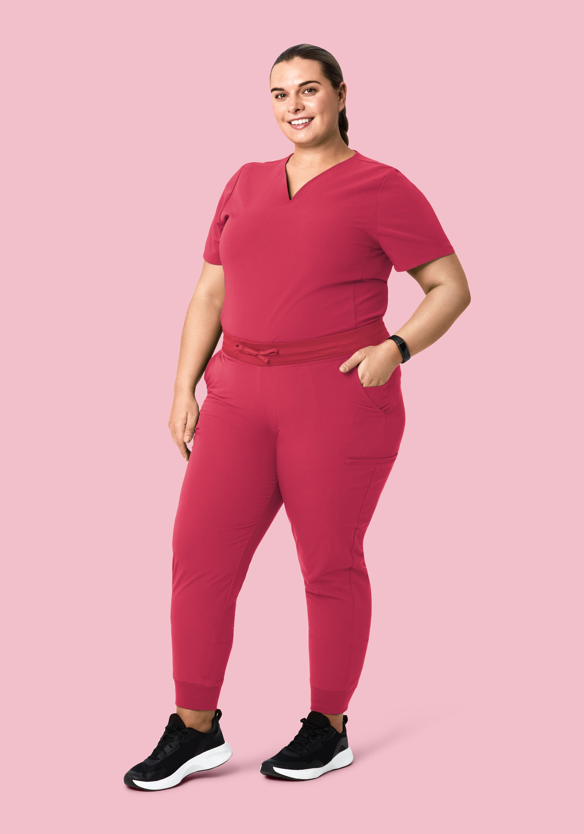 Curved V-Neck Top Deep Rose