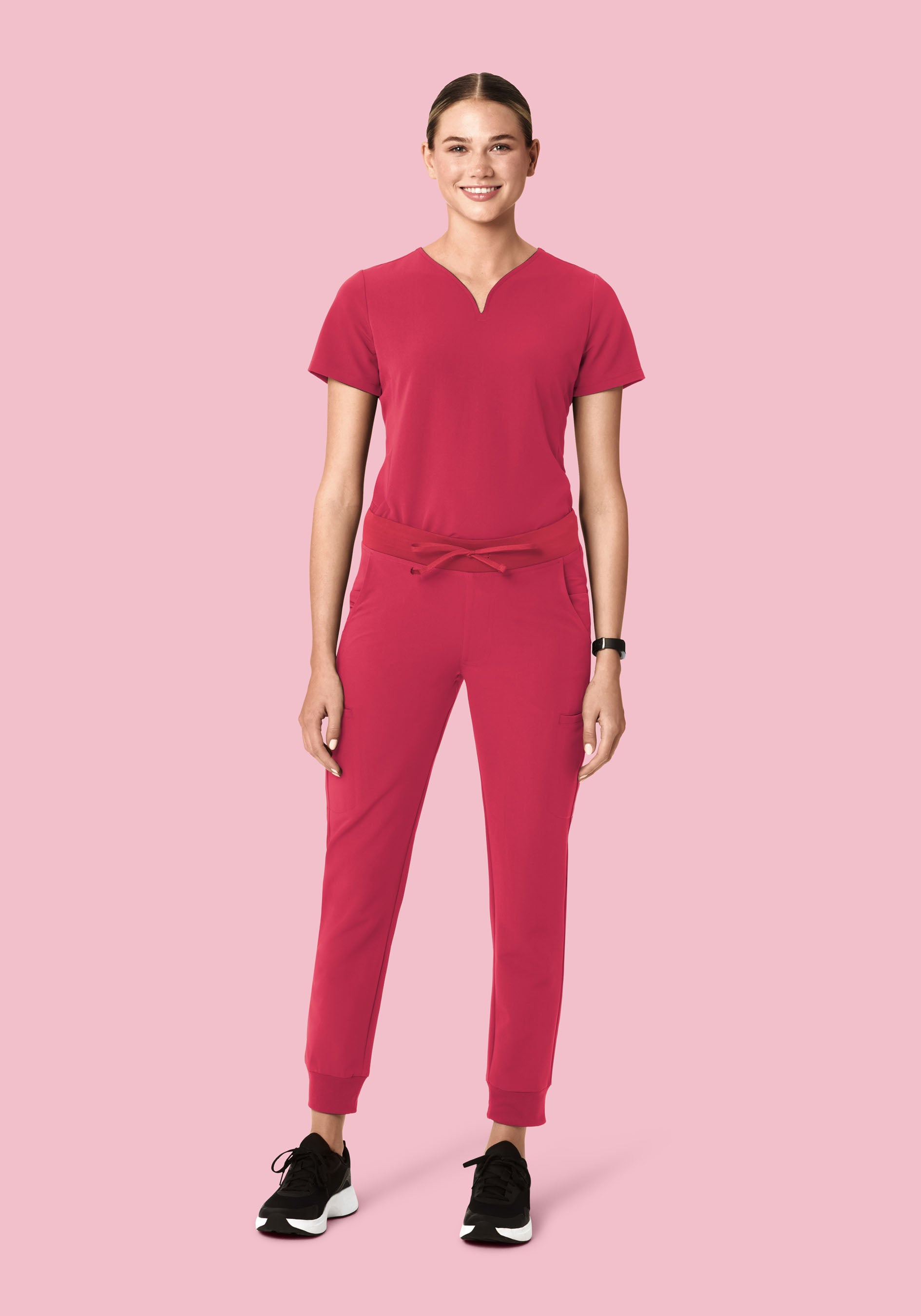 Curved V-Neck Top Deep Rose