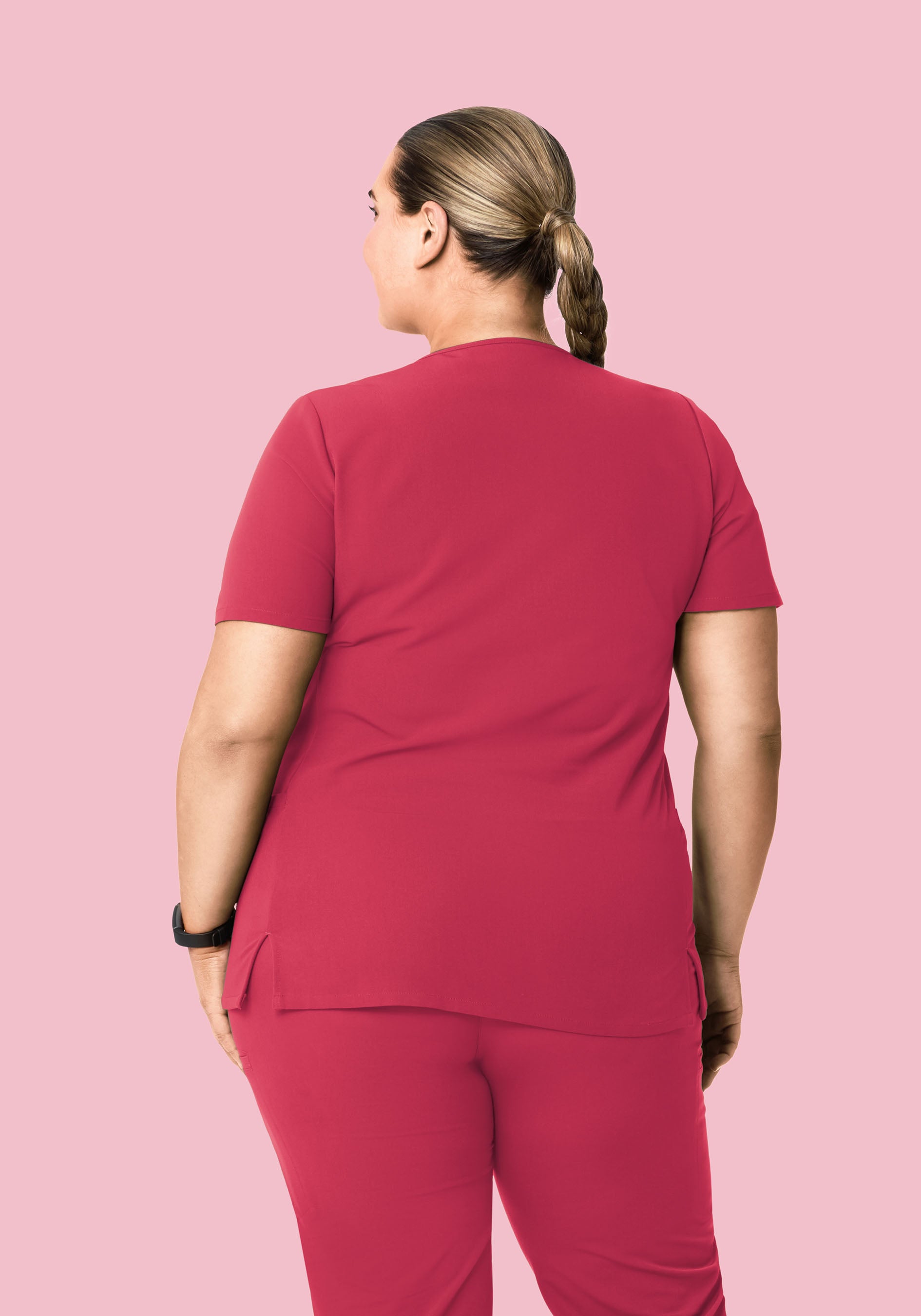 Curved V-Neck Top Deep Rose