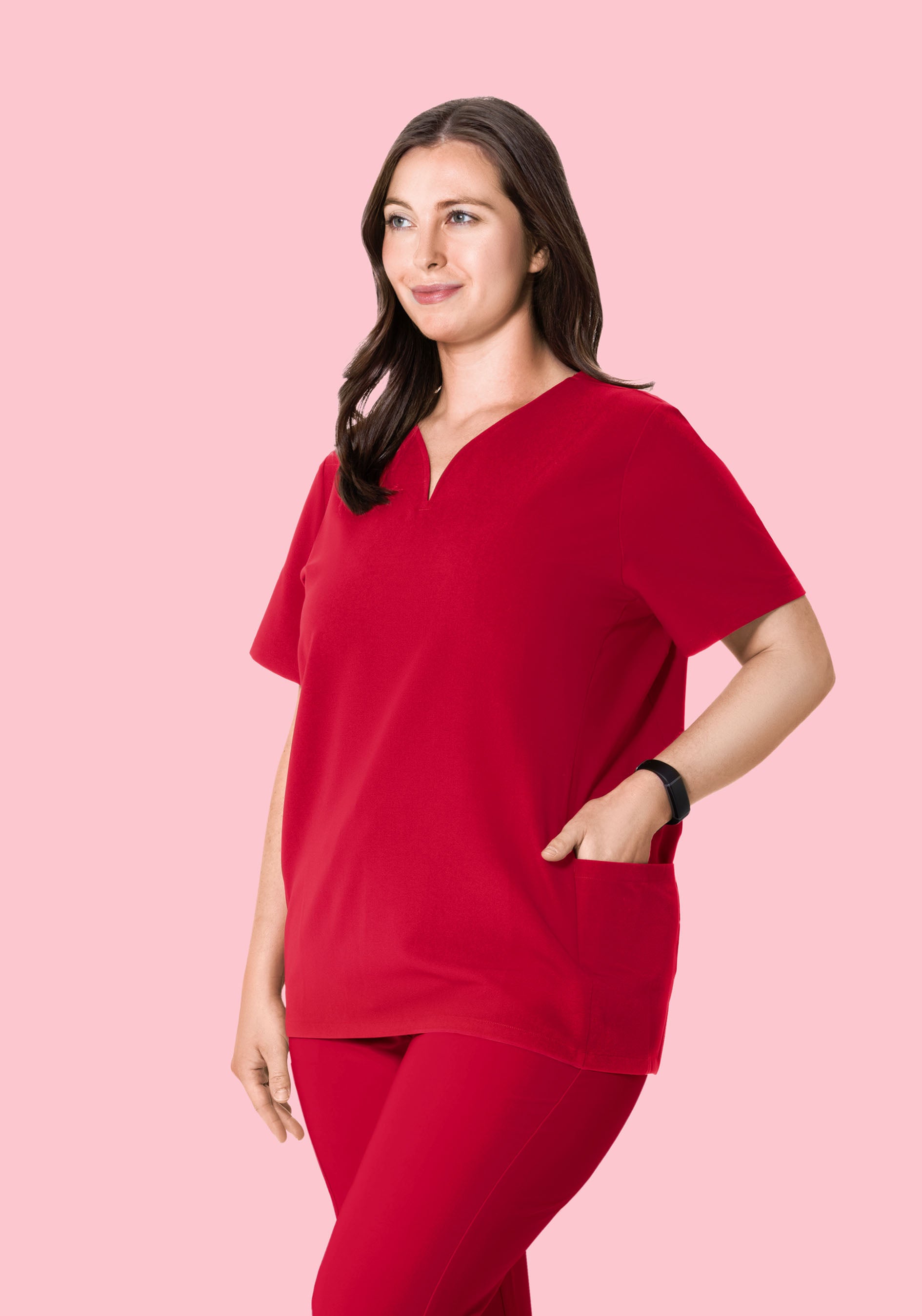 Curved V-Neck Top Crimson