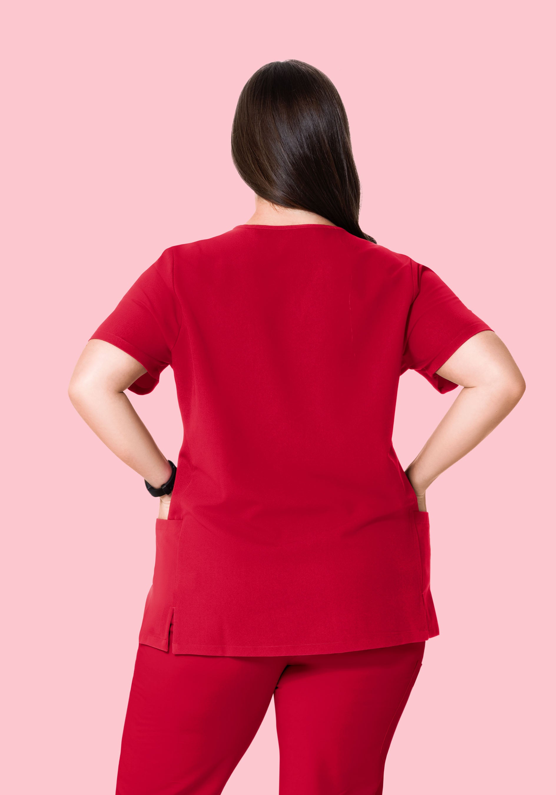 Curved V-Neck Top Crimson