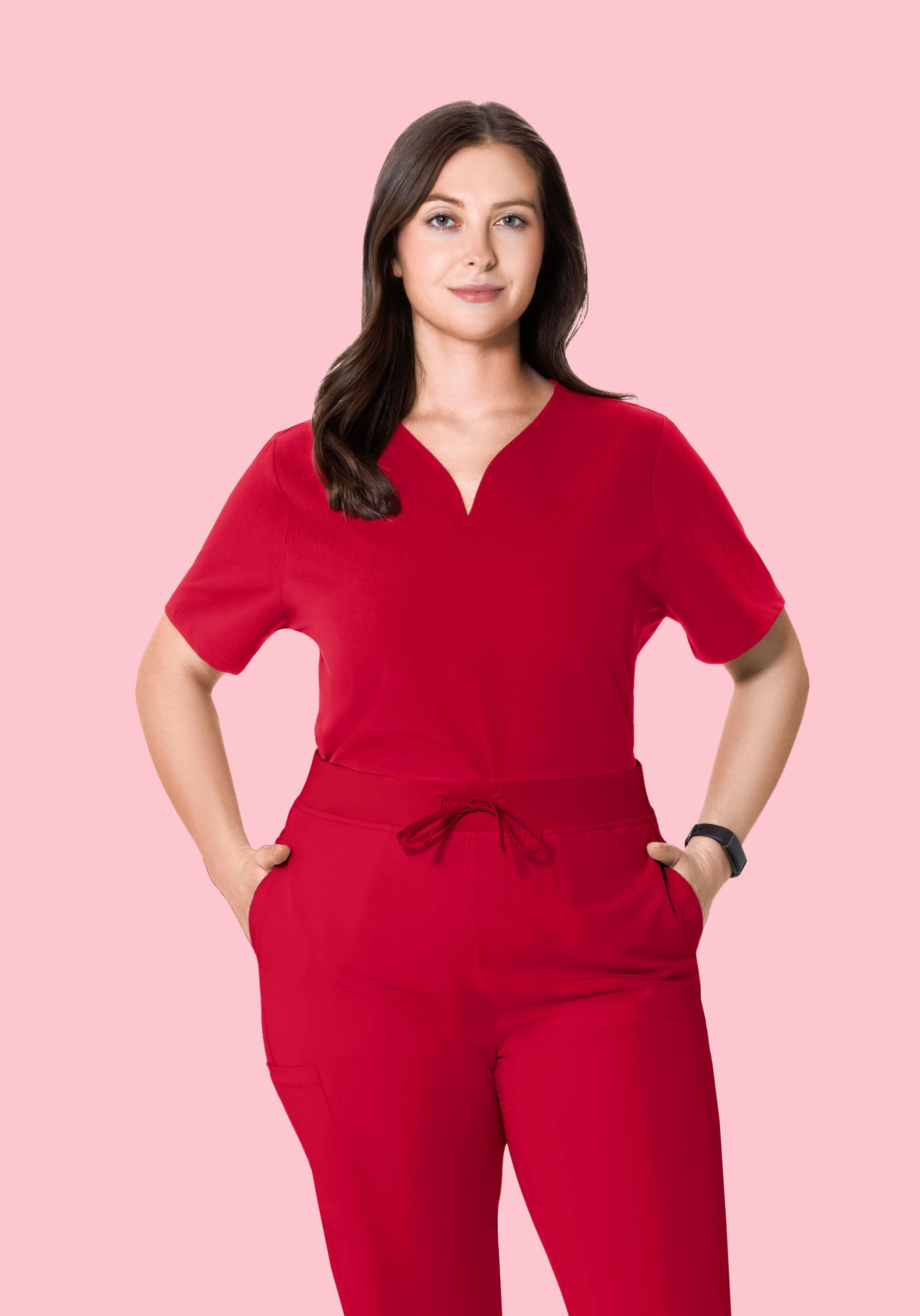 Curved V-Neck Top Crimson