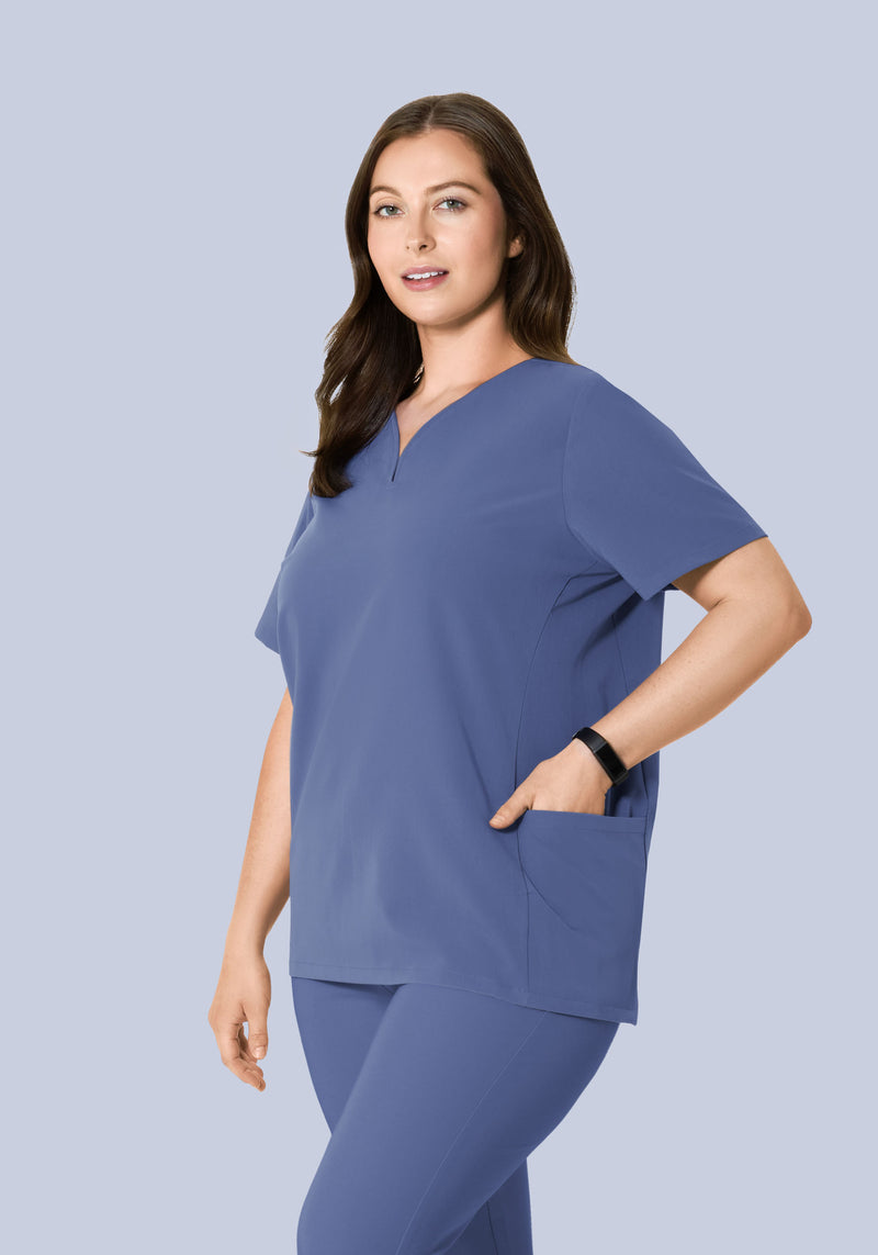 Curved V-Neck Top Deep Periwinkle